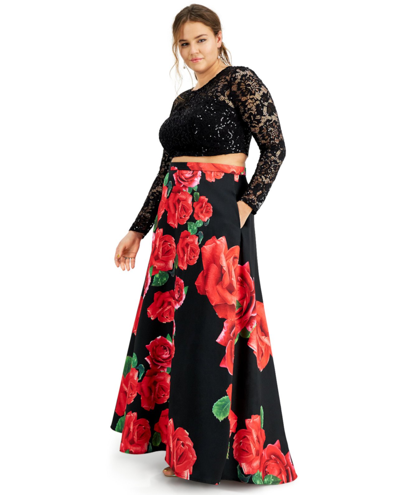 Trendy Plus Size 2 шт. Платье с кружевом и цветочным принтом, созданное для Macy's B Darlin