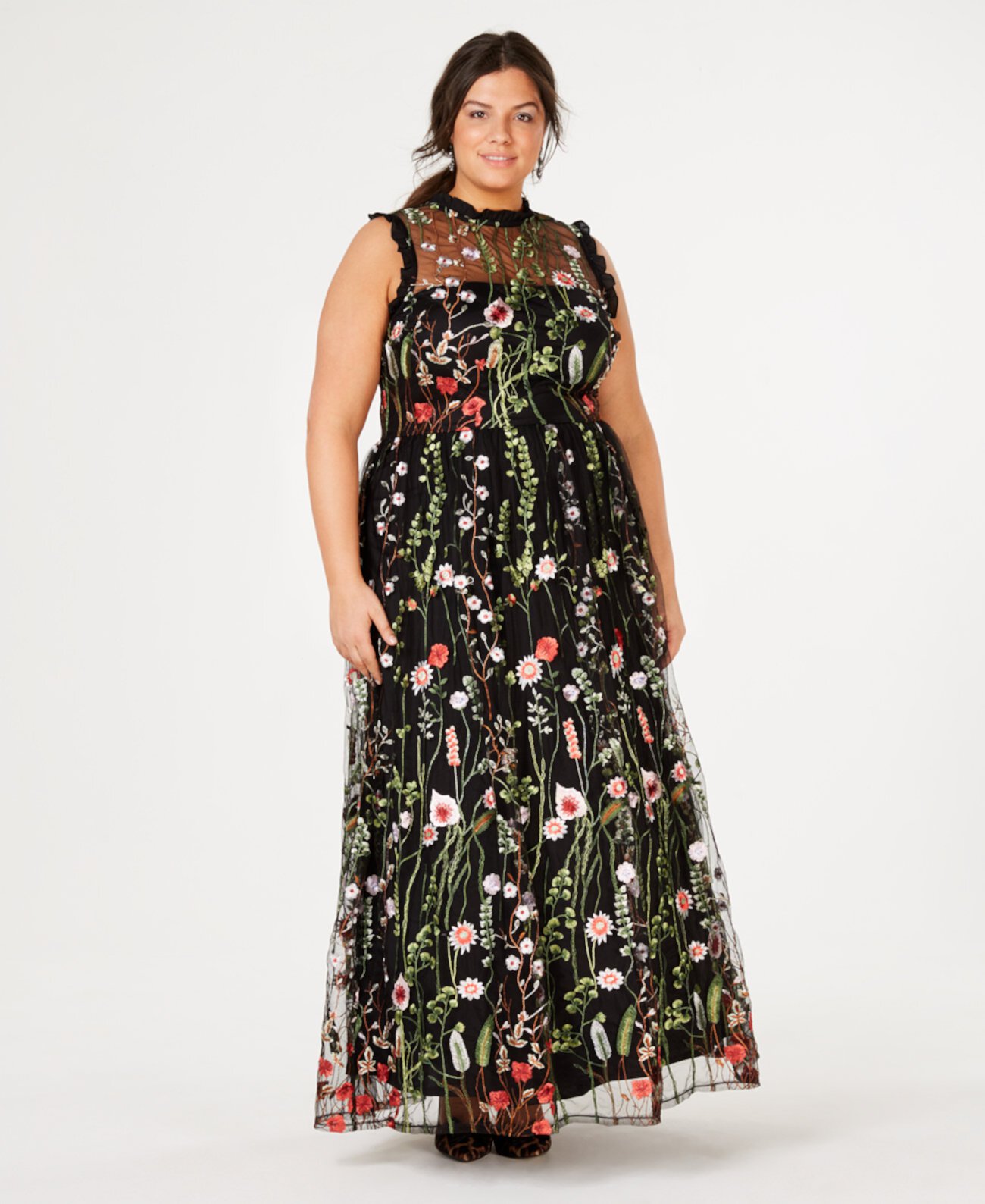 Модное платье больших размеров с вышивкой и рюшами, созданное для Macy's City Studios