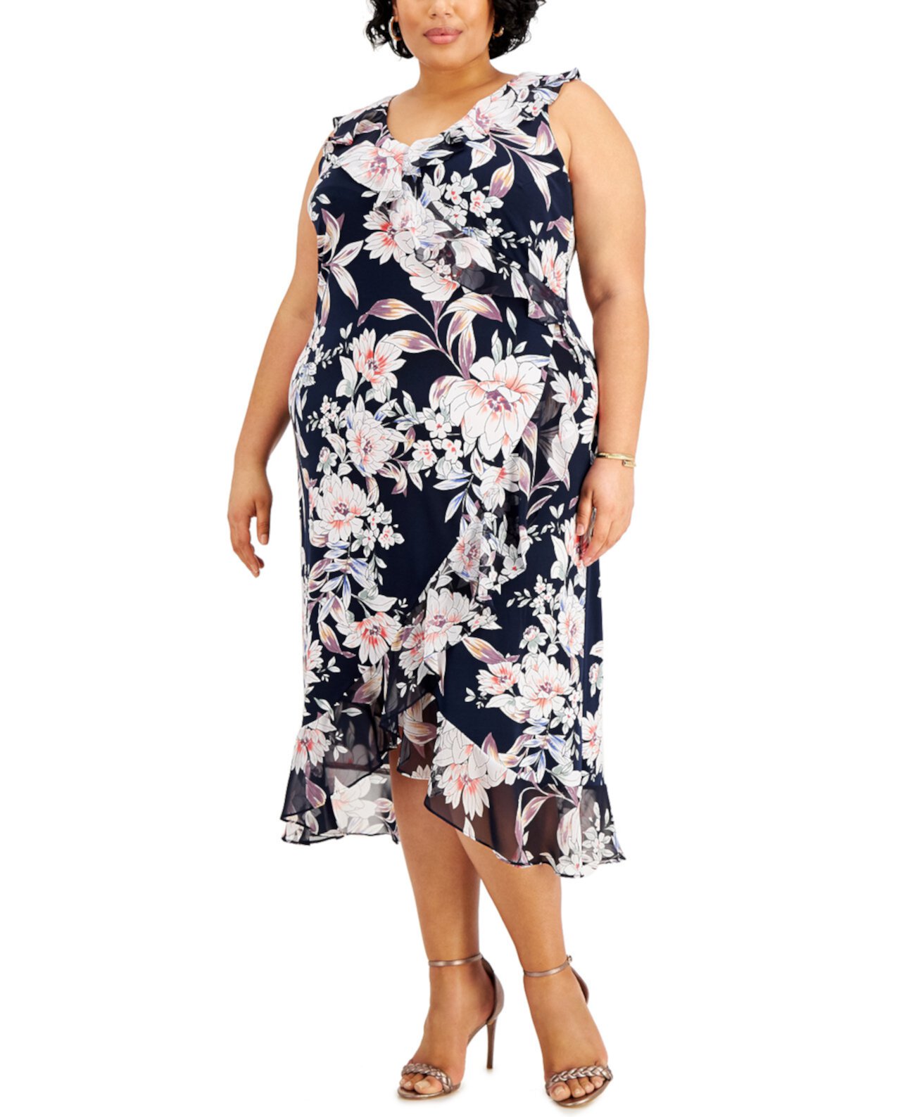 Платье миди большого размера с цветочным принтом Connected
