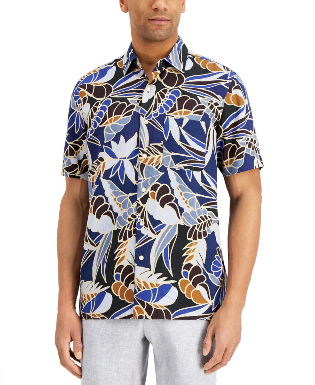 Мужская рубашка с принтом листьев, созданная для Macy's Tasso Elba