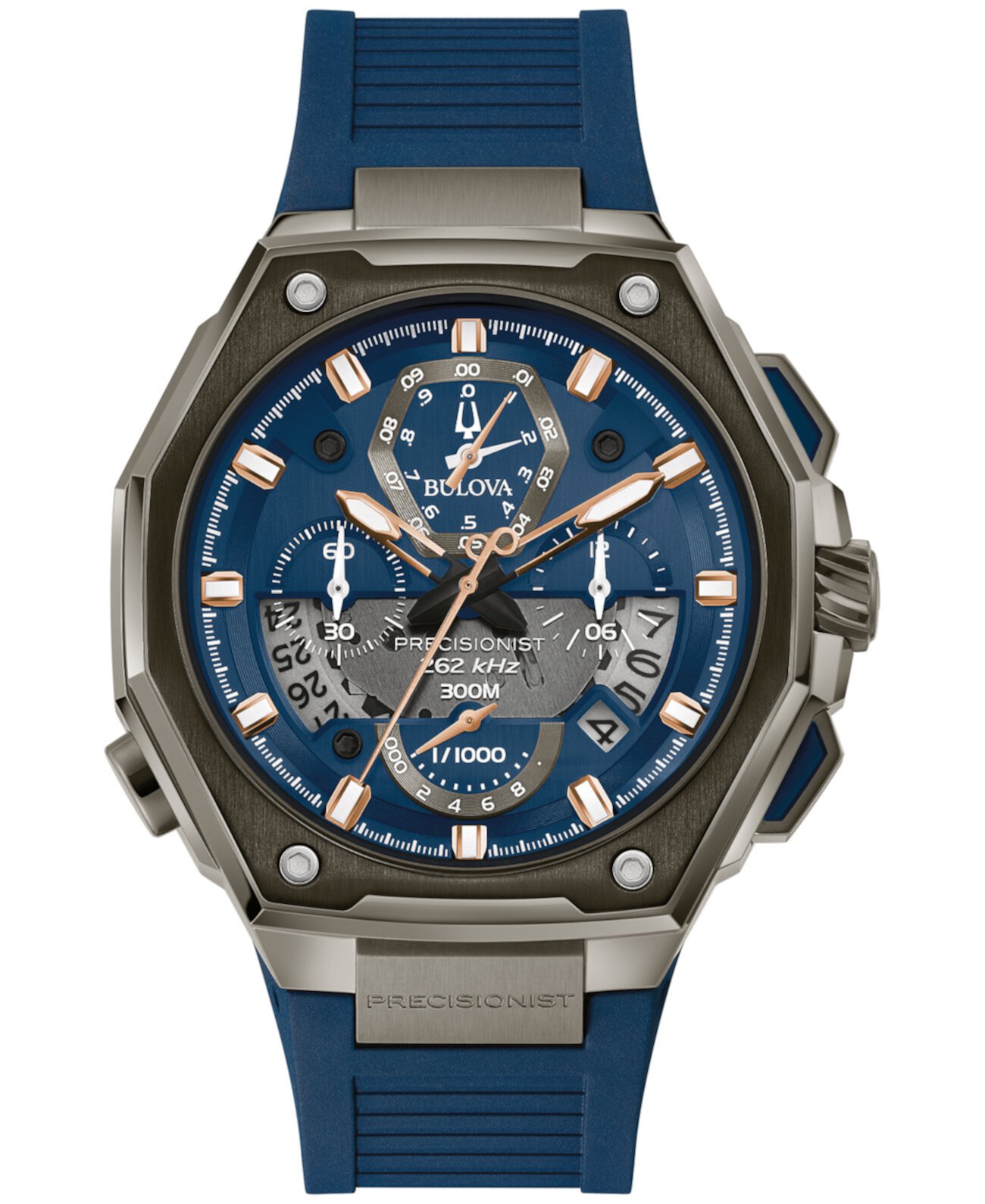 Мужские часы с хронографом Precisionist X с синим резиновым ремешком из EPDM, 44,5 мм Bulova