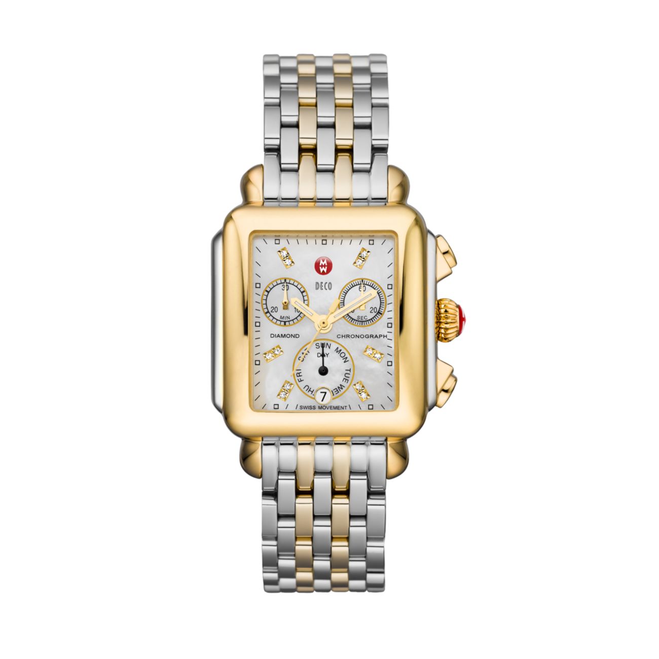 Deco 18 Diamond, перламутр, позолота 18 карат и покрытие Часы-браслет из нержавеющей стали с хронографом Michele