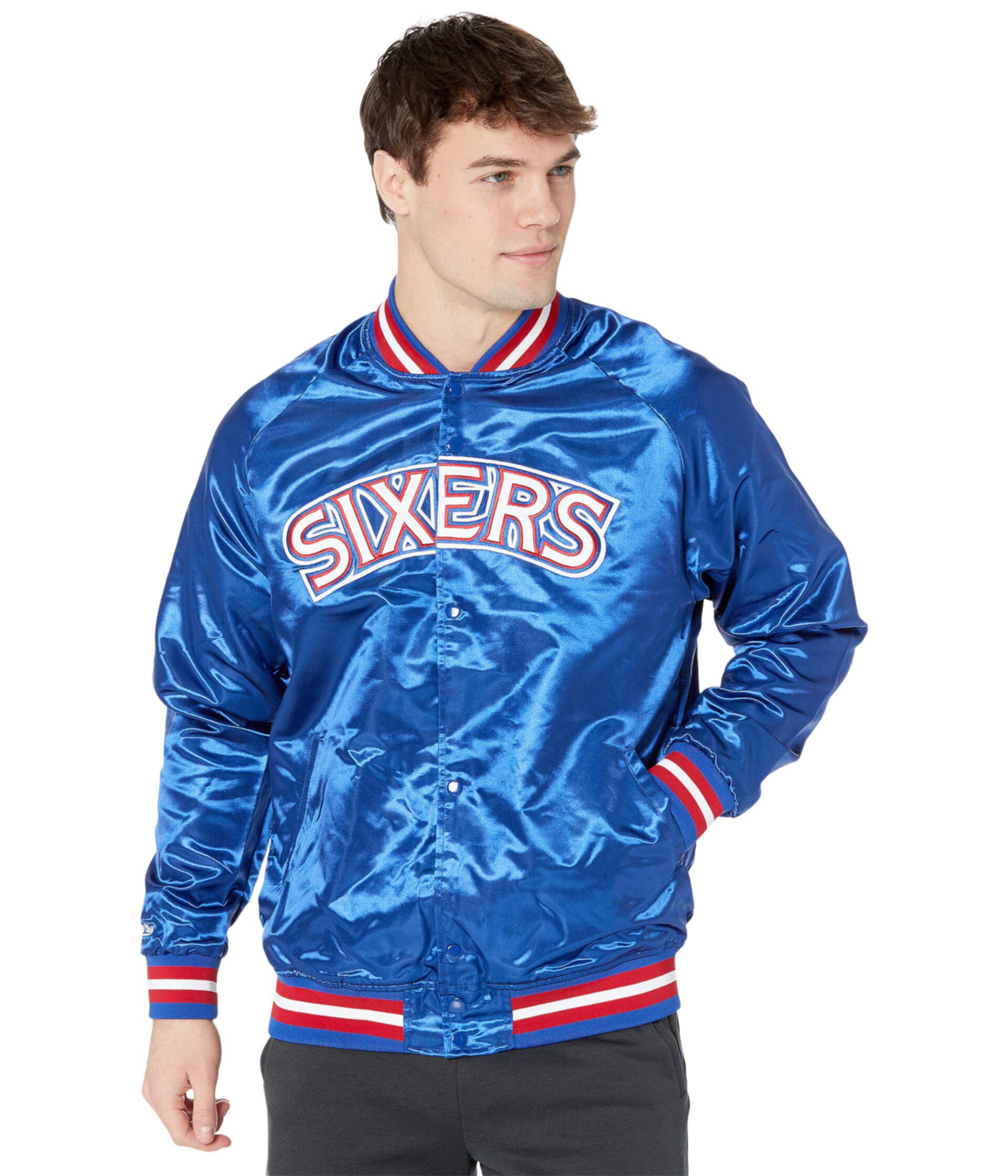 Легкая атласная куртка NBA 76ers Mitchell & Ness
