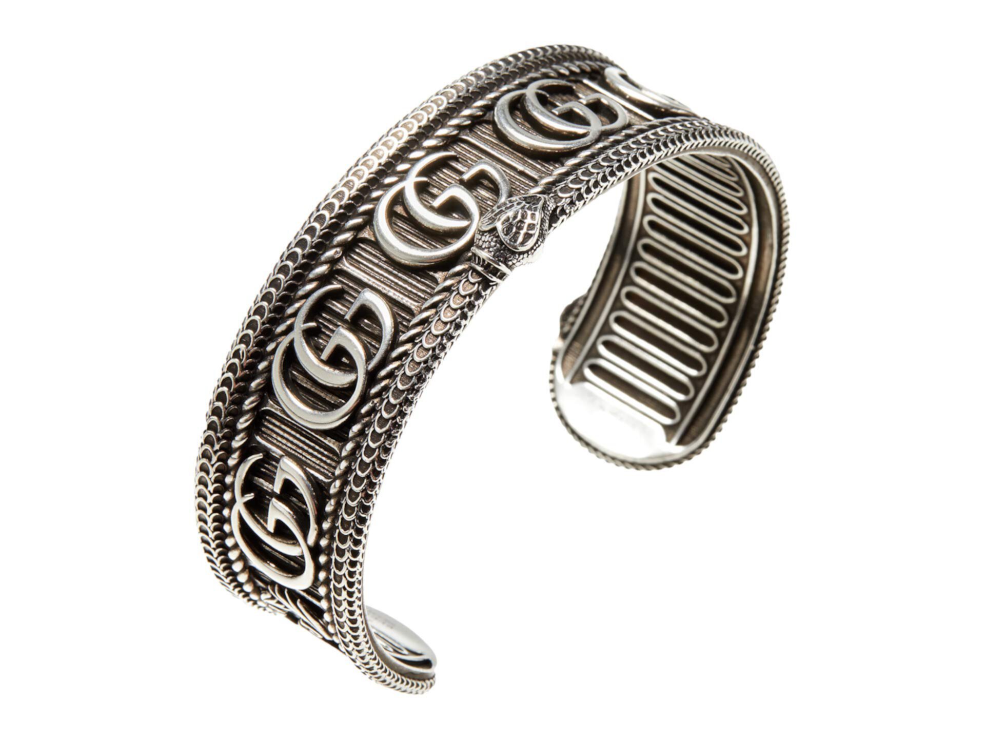 Double G and Snake Motif Bracelet in Aged Sterling Silver GUCCI