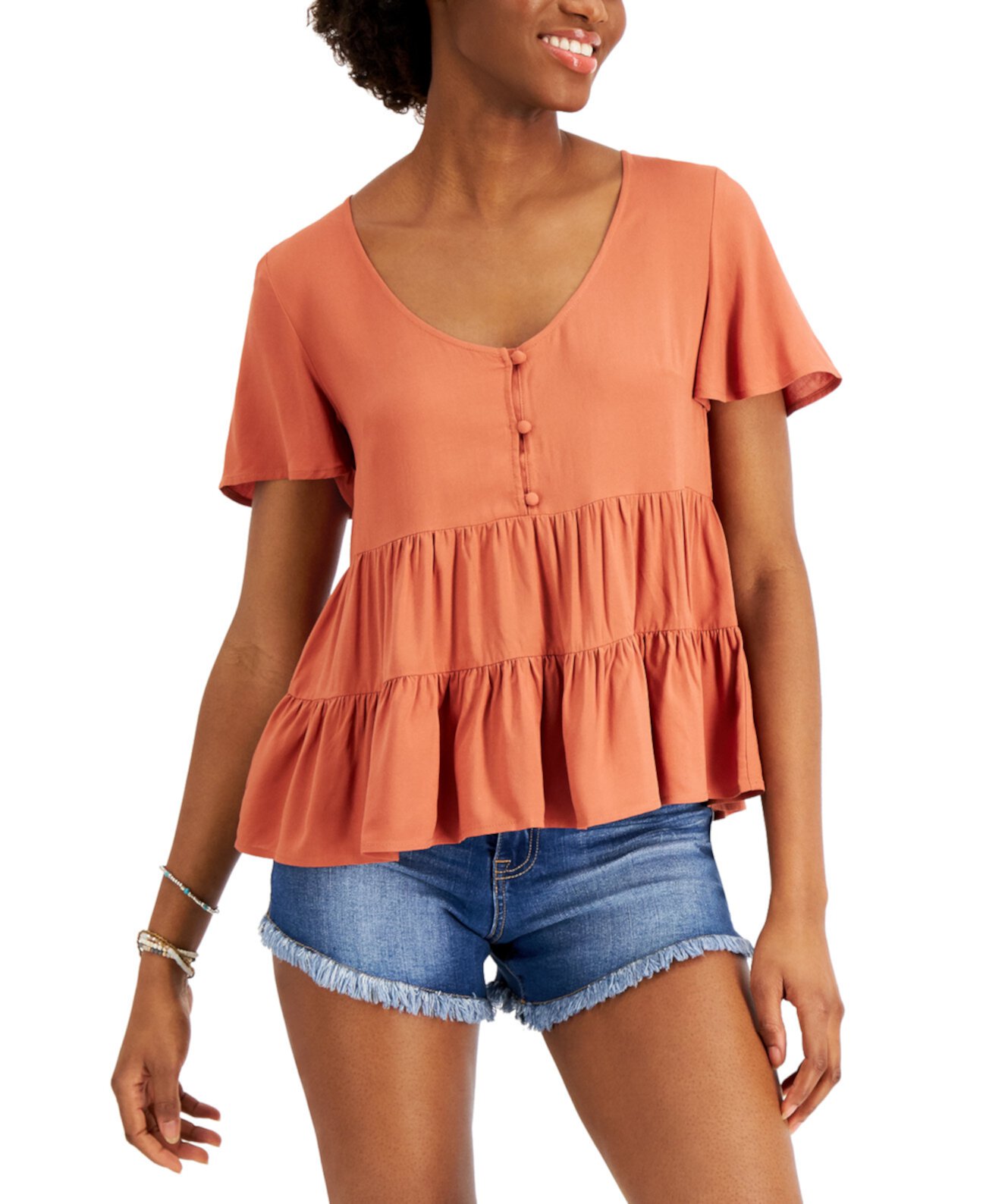 Juniors' Babydoll Tiered Top Love, Fire