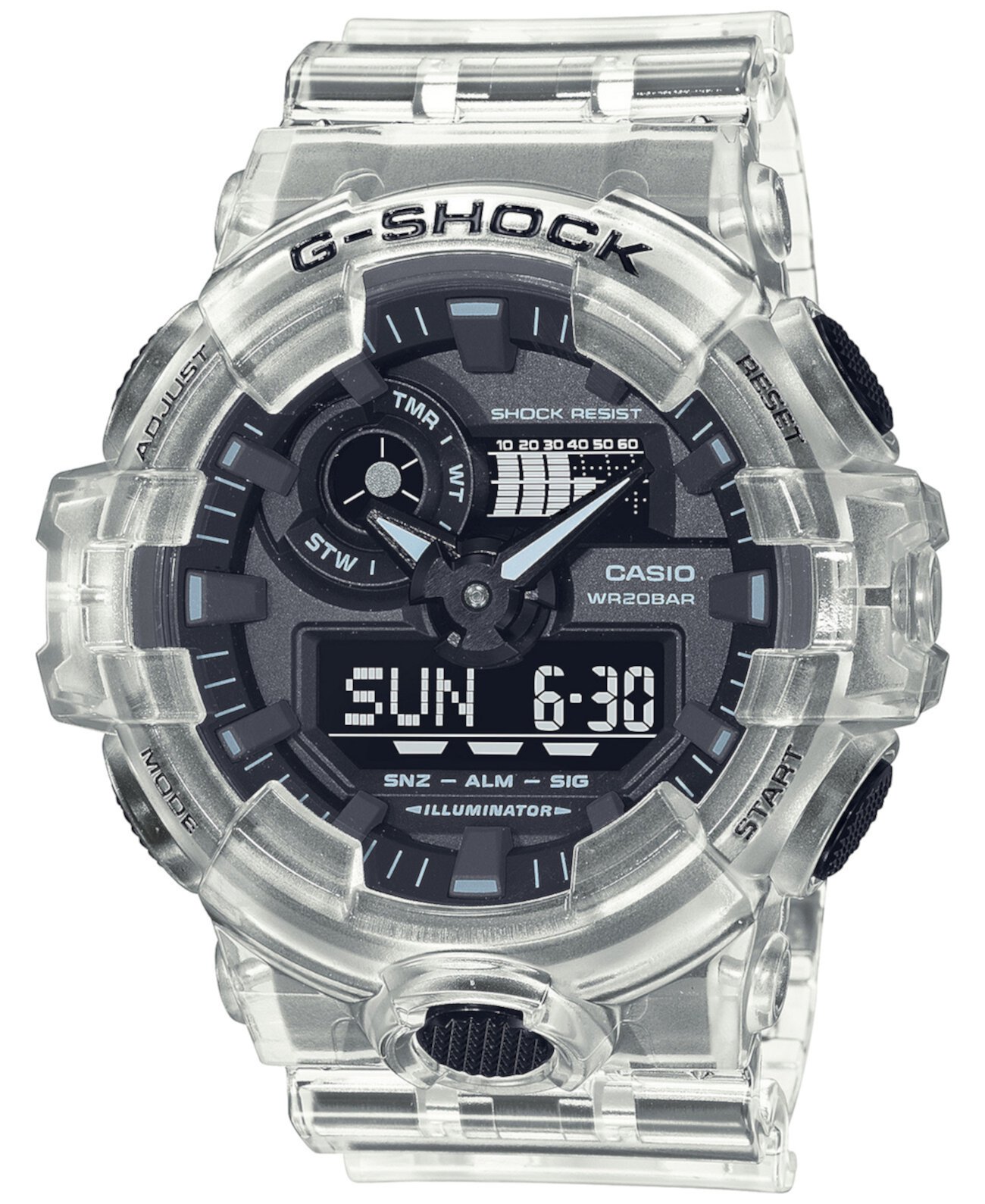 Мужские аналогово-цифровые часы с прозрачным полимерным ремешком, 53,4 мм G-Shock