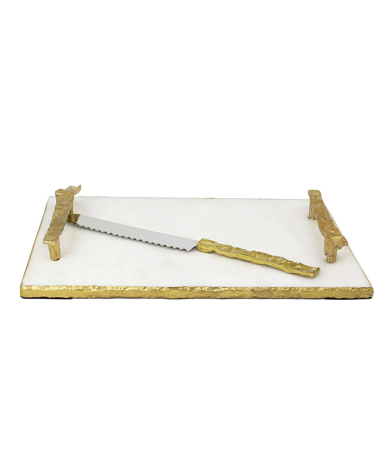 Поднос для халы из белого мрамора с раскрошенными ручками и ножом Classic Touch