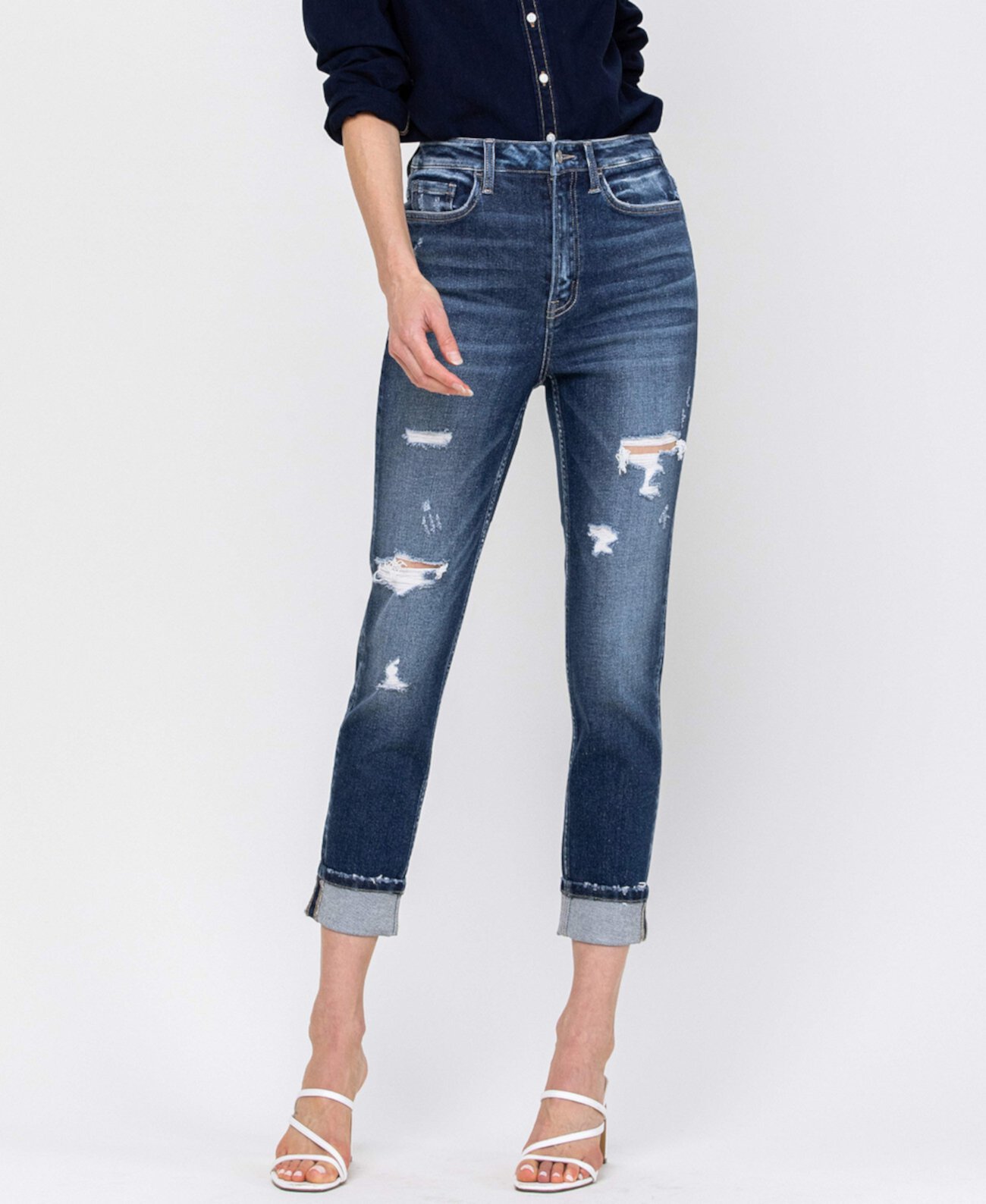 Женские стрейч-джинсы с высокой посадкой и манжетами с манжетами FLYING MONKEY