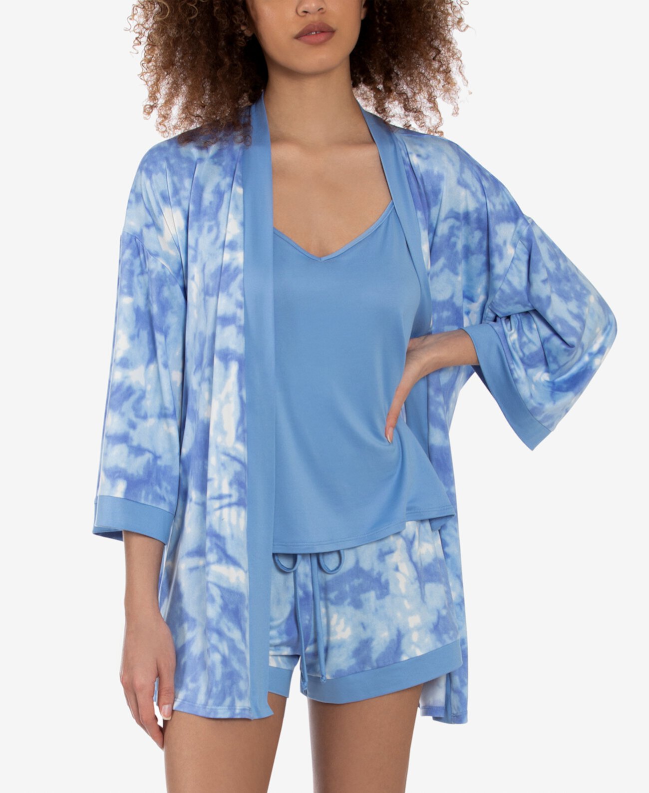 Халат, блузка и шорты с завязками, пижамный комплект из 3 предметов Linea Donatella