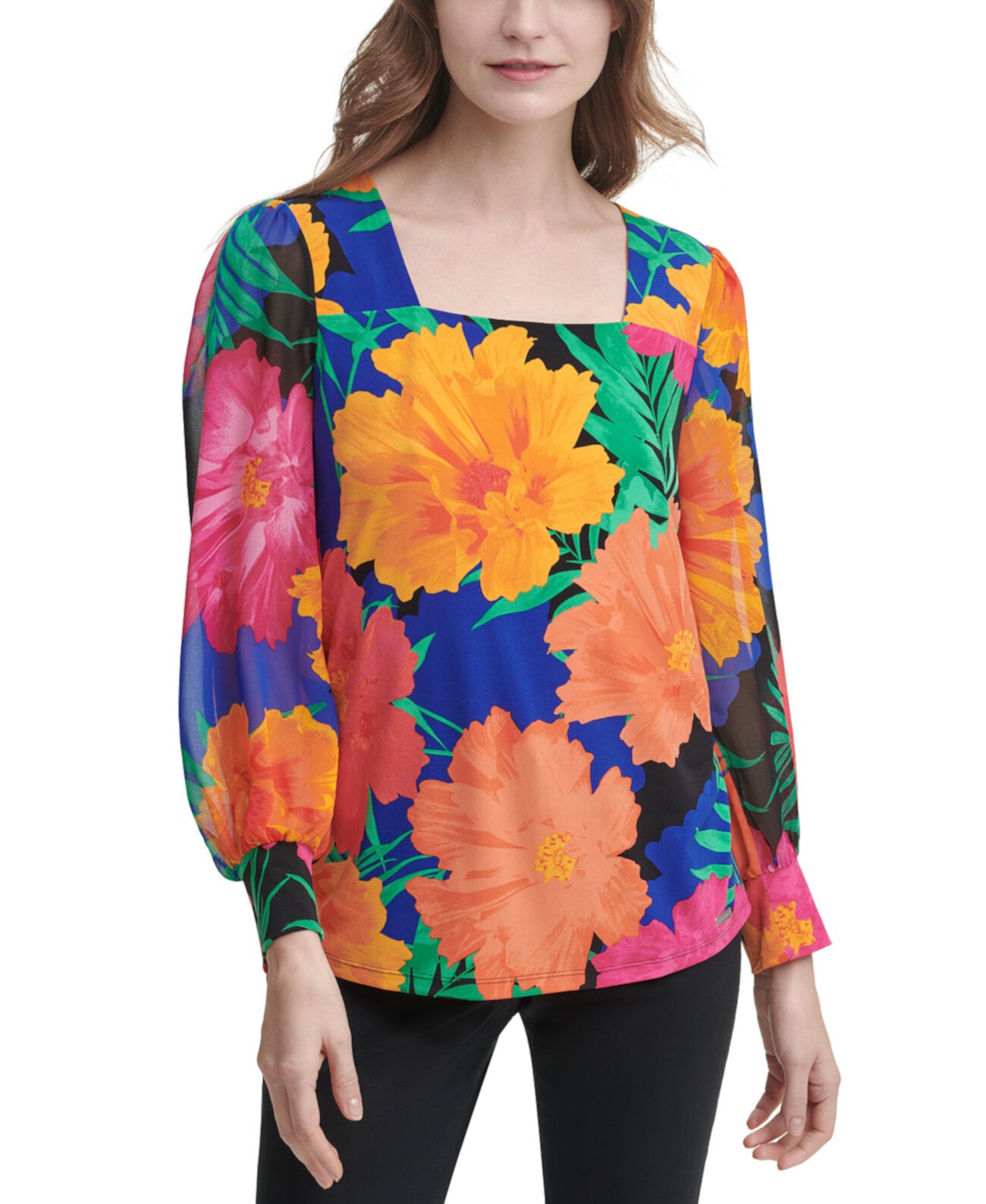 Блуза с квадратным вырезом и цветочным принтом Calvin Klein