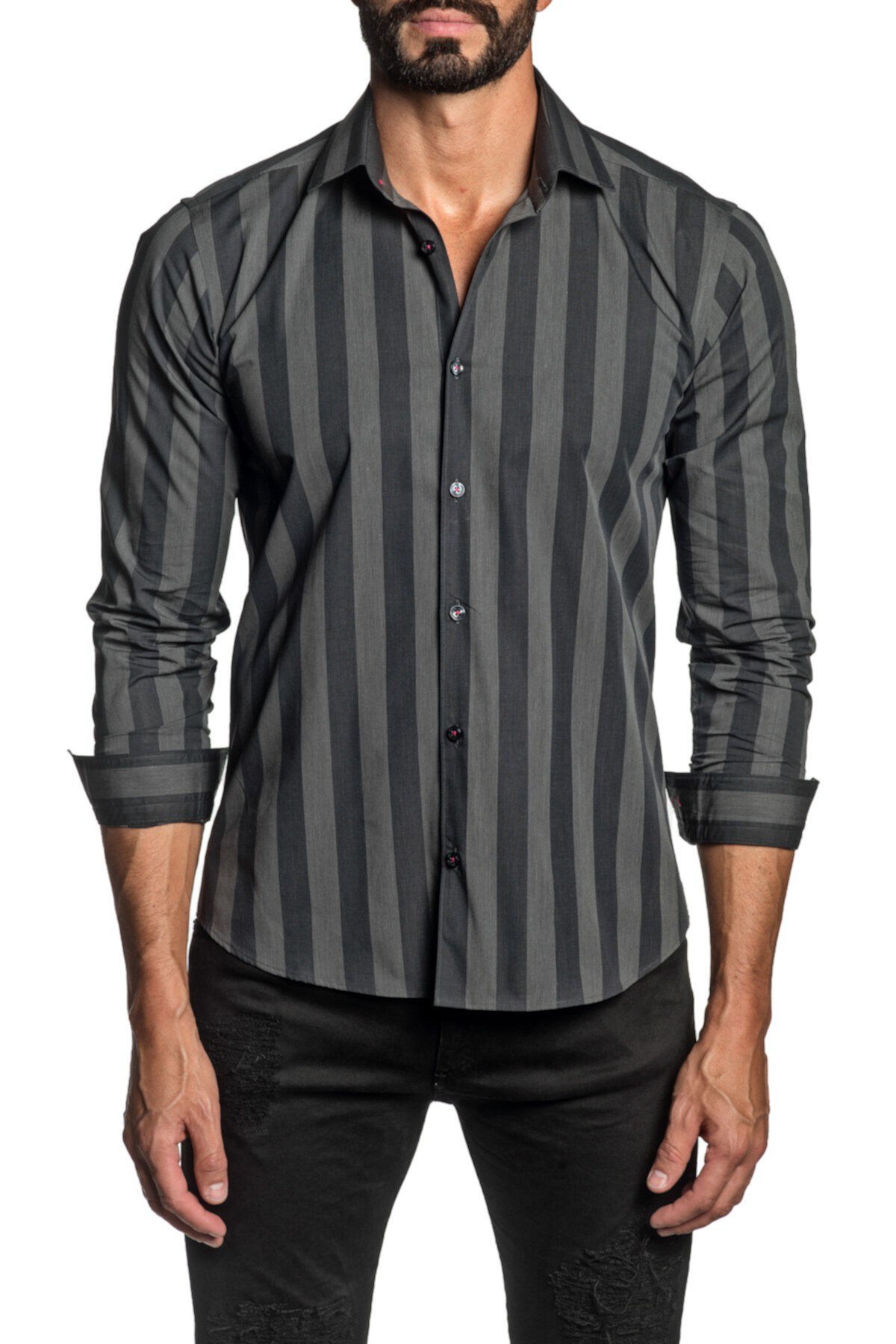 Trim Fit Black Stripe Dress Shirt Jared Lang