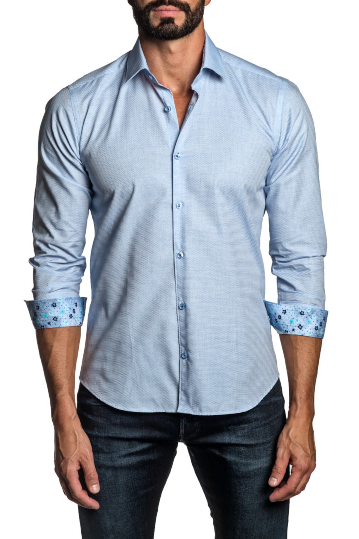 Голубая жаккардовая классическая рубашка с отделкой Jared Lang