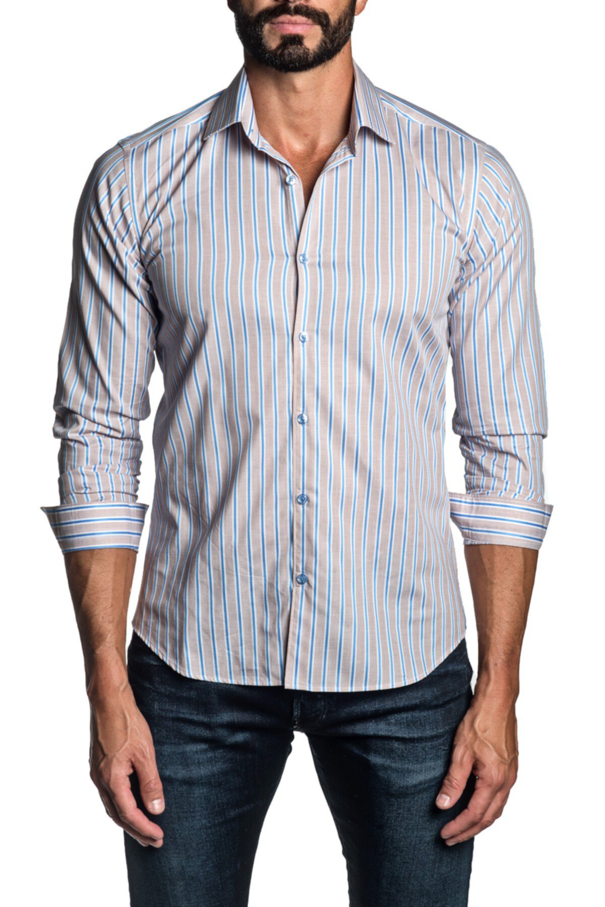 Светло-коричневая классическая рубашка в полоску с отделкой Jared Lang