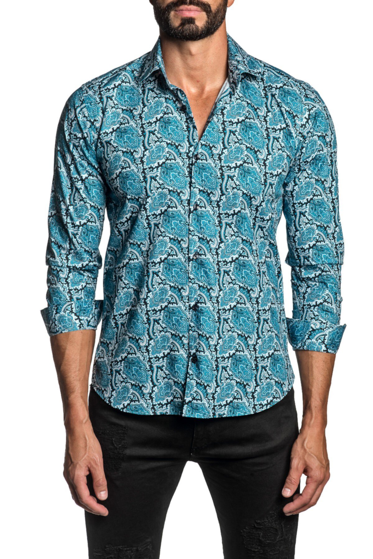 Синяя классическая рубашка с узором "огурцы" Jared Lang