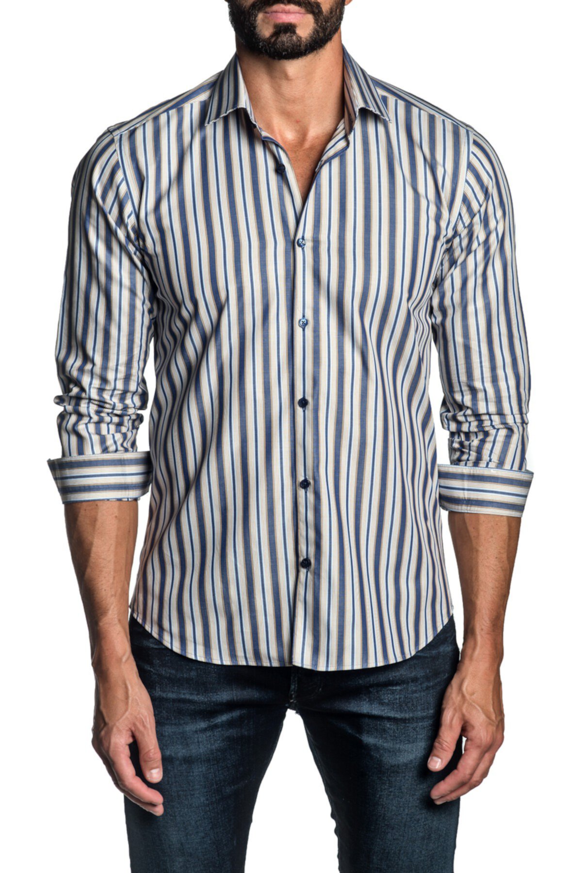 Trim Fit Blue Stripe Dress Shirt Jared Lang