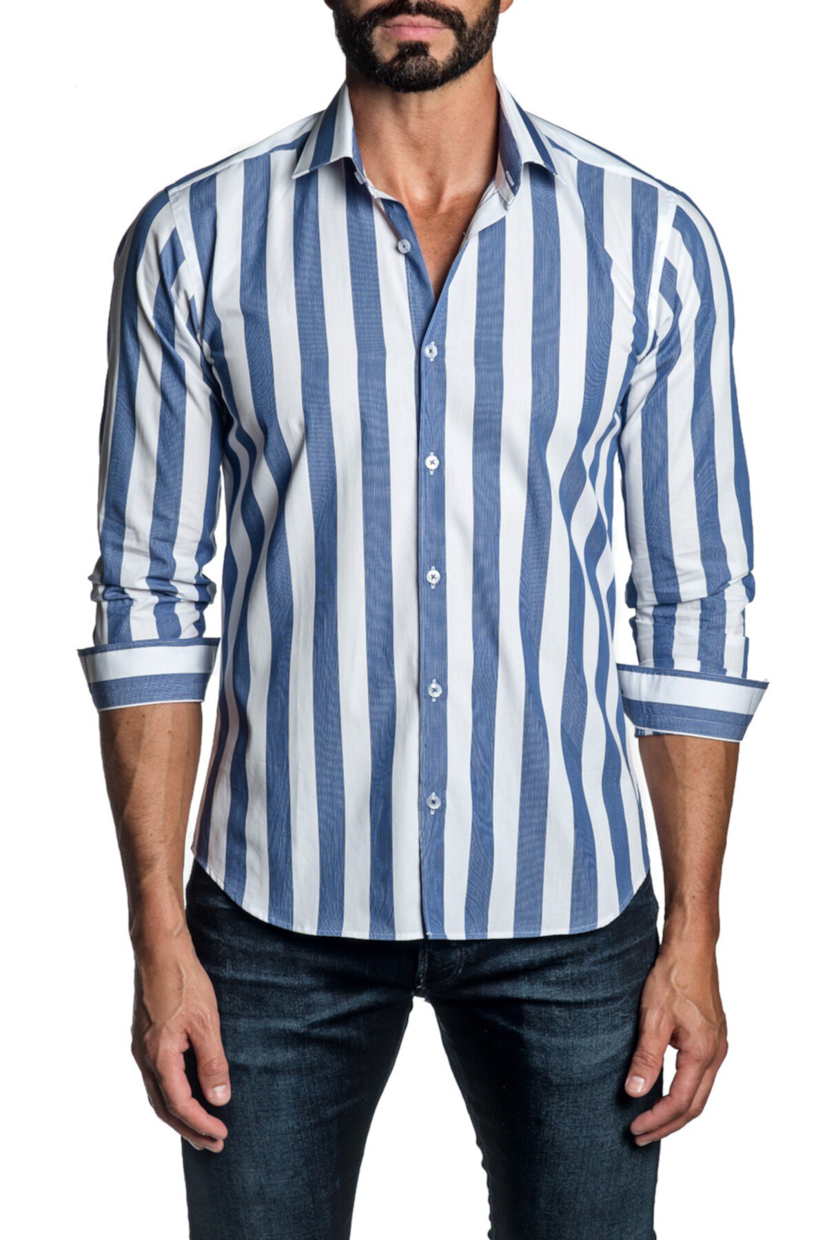 Белая классическая рубашка в синюю полоску с триммером Jared Lang