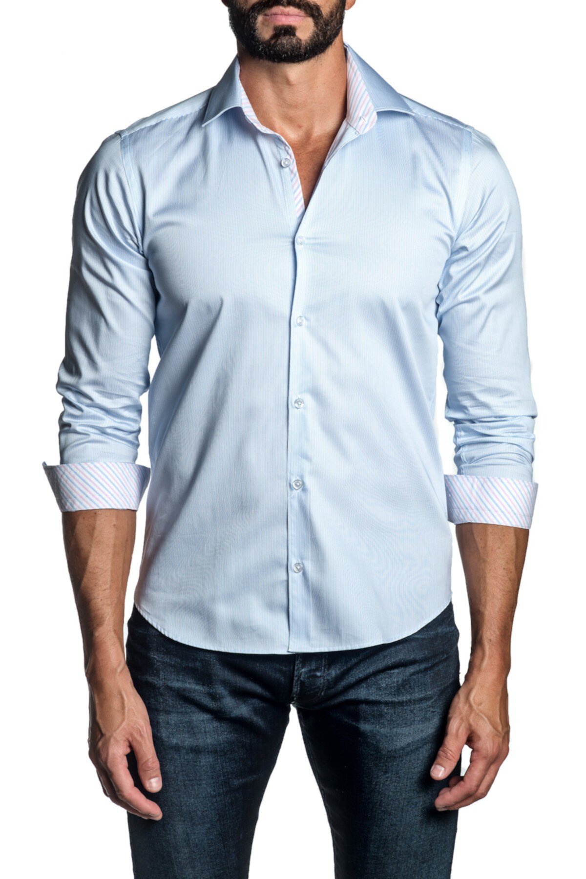 Синяя классическая рубашка в тонкую полоску с отделкой крой Jared Lang