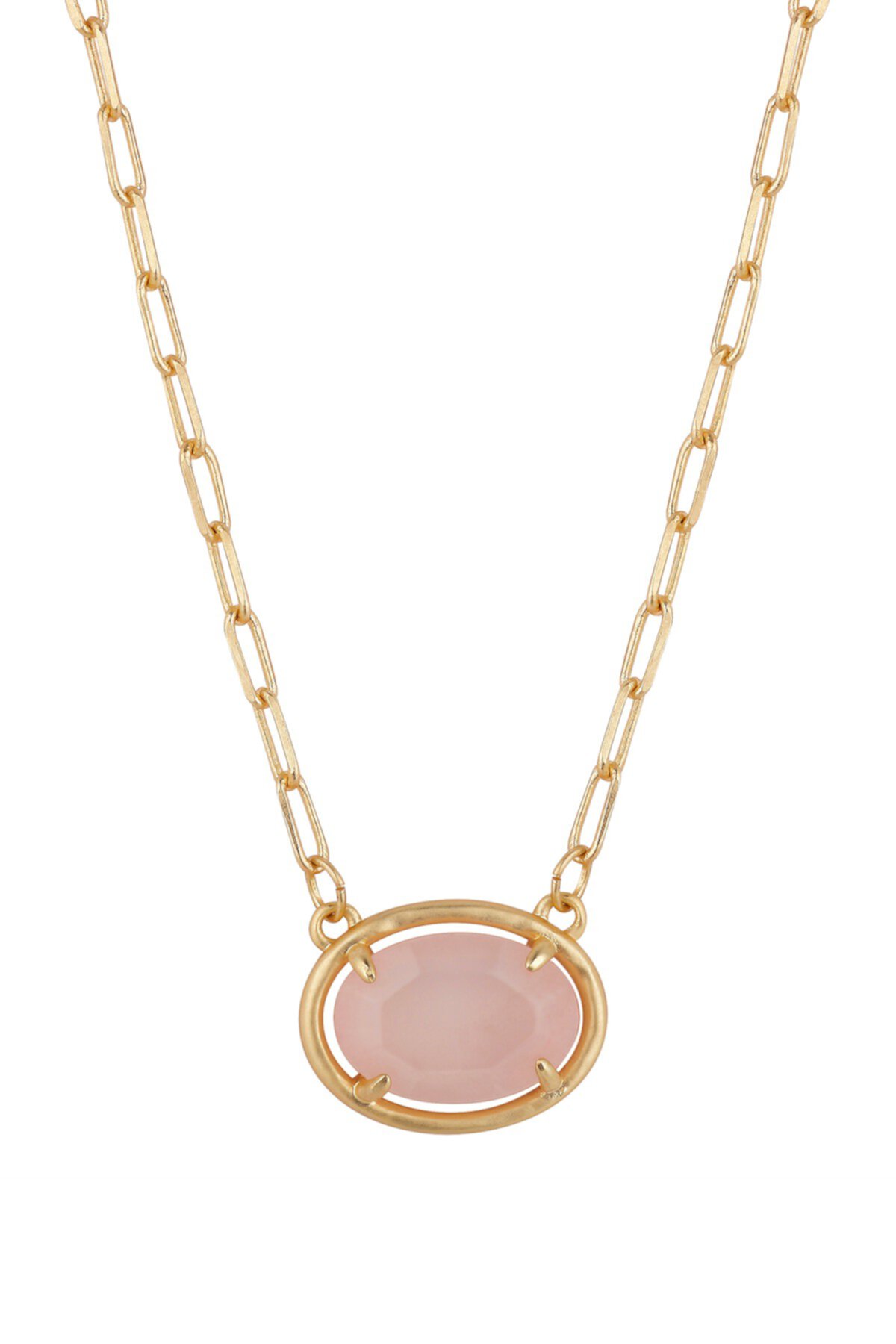 Rose Quartz Oval Stationed Stone Necklace with Paperlink Chain LA Rocks
