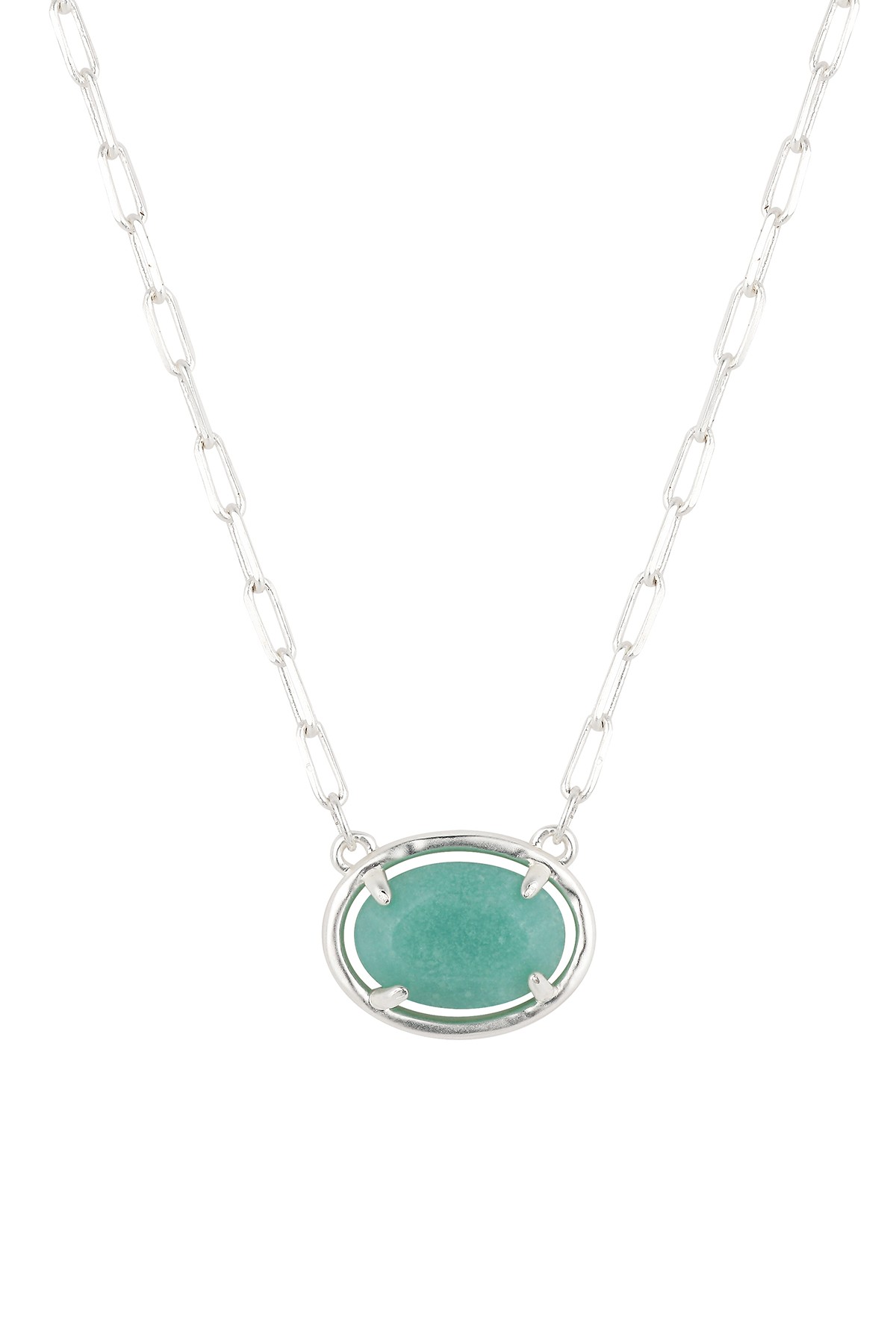 Amazonite Oval Stationed Stone Necklace with Paperlink Chain LA Rocks