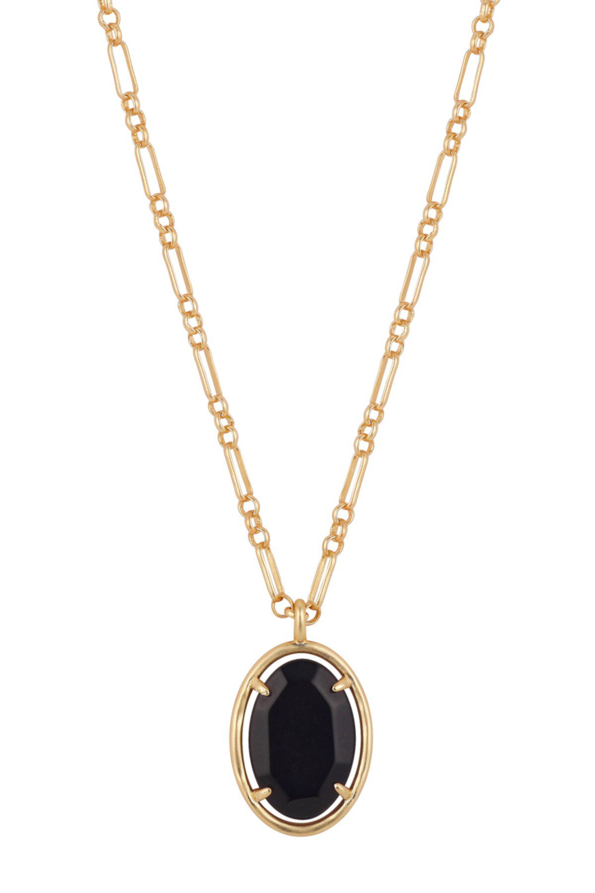 Black Agate Oval Stone Necklace with Paperlink Chain LA Rocks