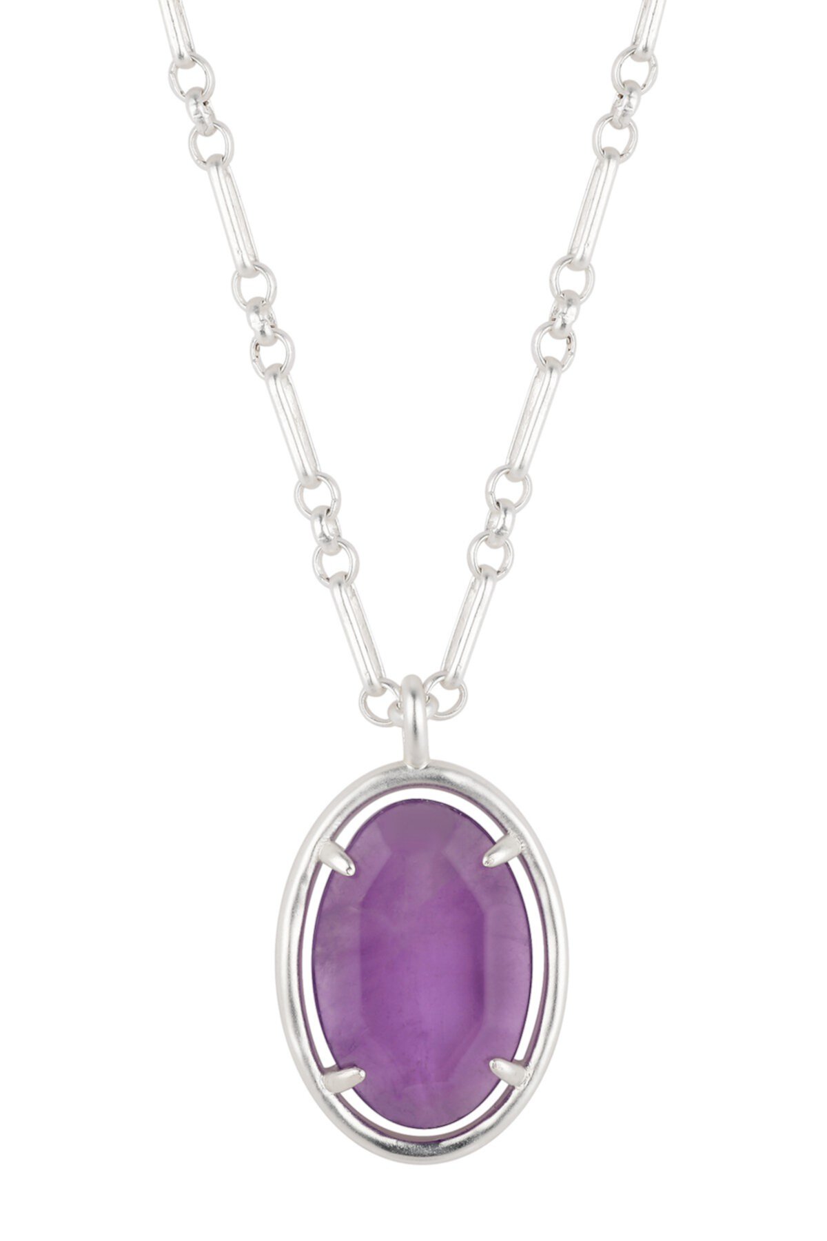 Purple Agate Oval Stone Necklace with Paperlink Chain LA Rocks