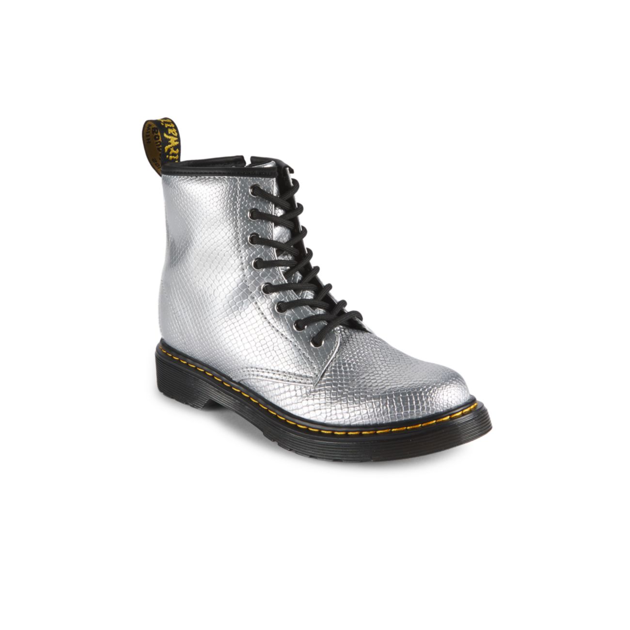 Серебряные армейские ботинки с тиснением под рептилии для девочек начальной школы 1460 Dr. Martens