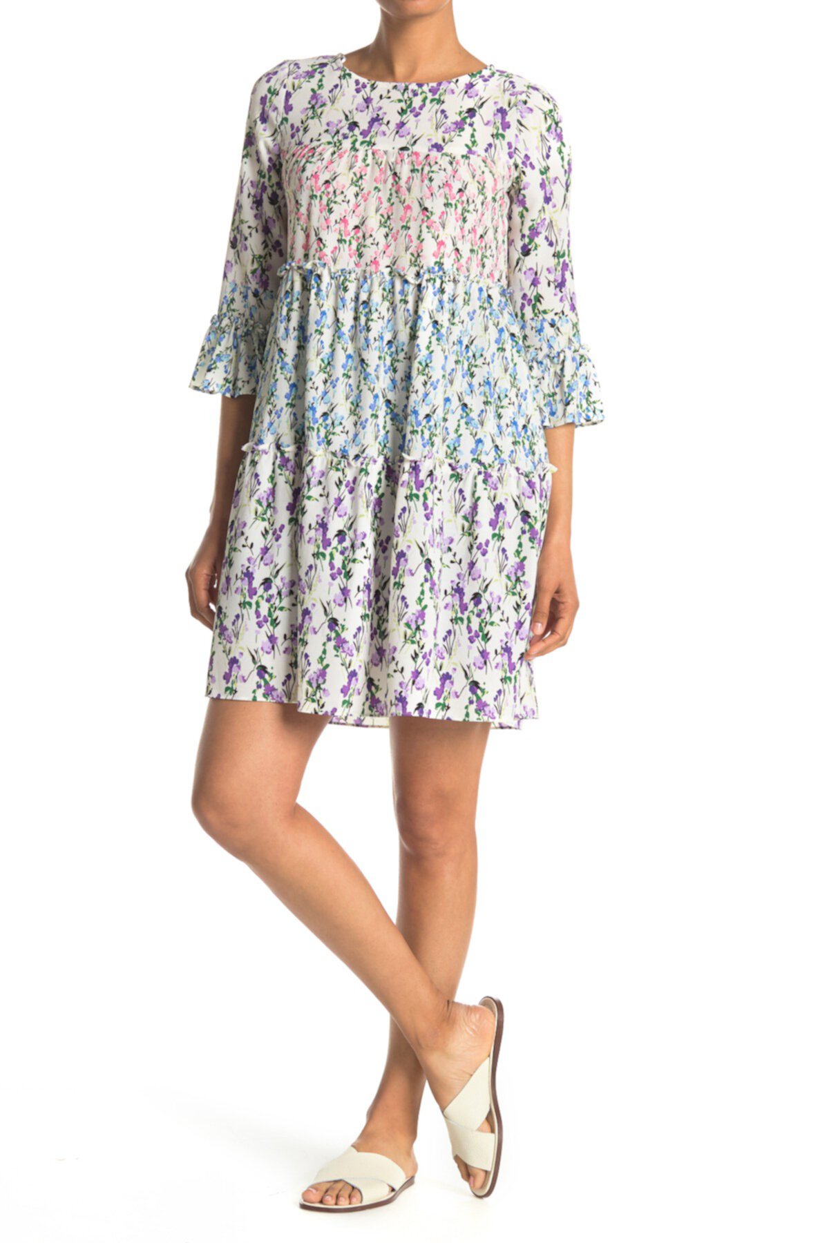 Мини-платье трапеции с расклешенными рукавами и цветочным принтом Gabby Skye