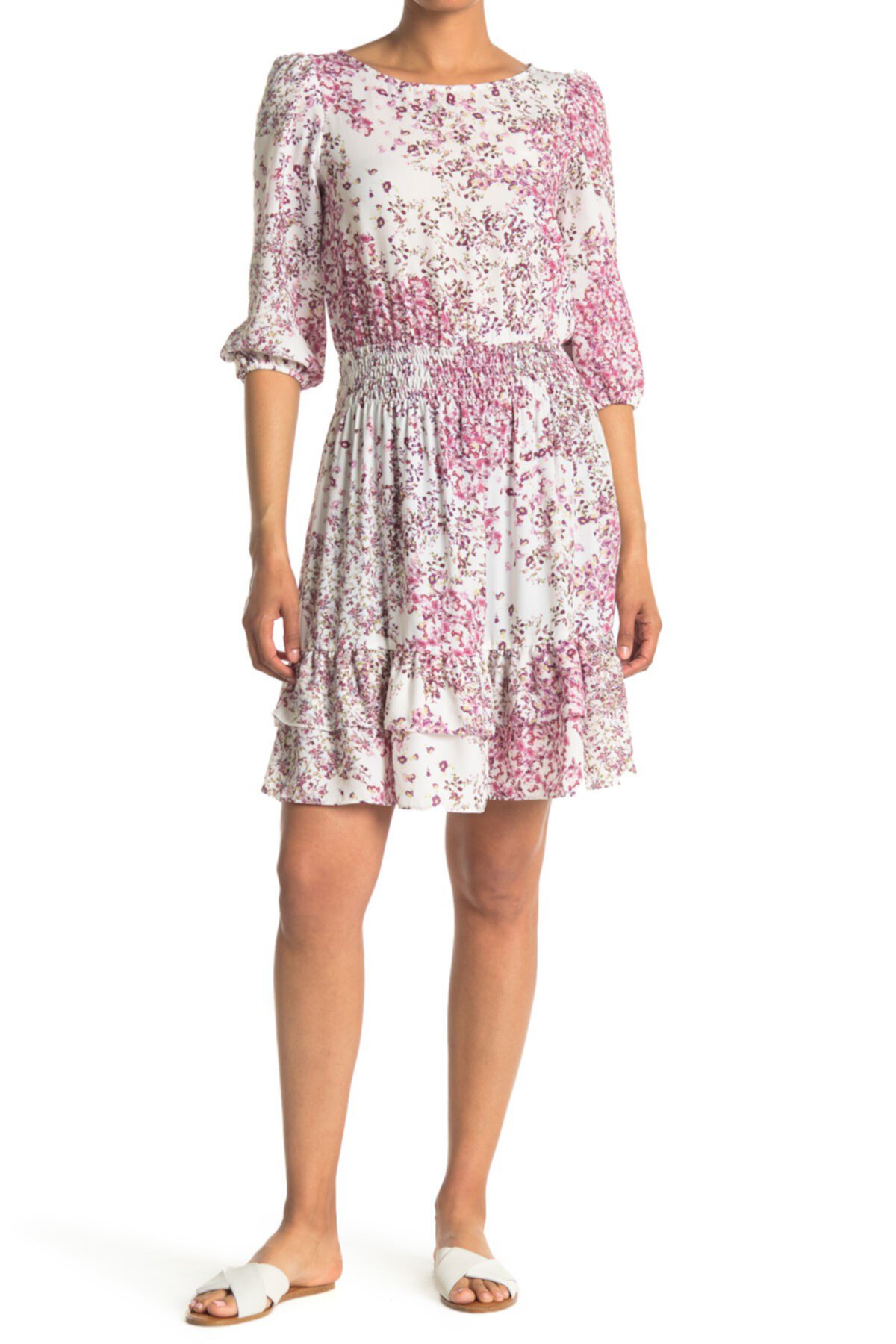 Платье из крепа с цветочным принтом и рукавами 3/4 с пышной юбкой Gabby Skye