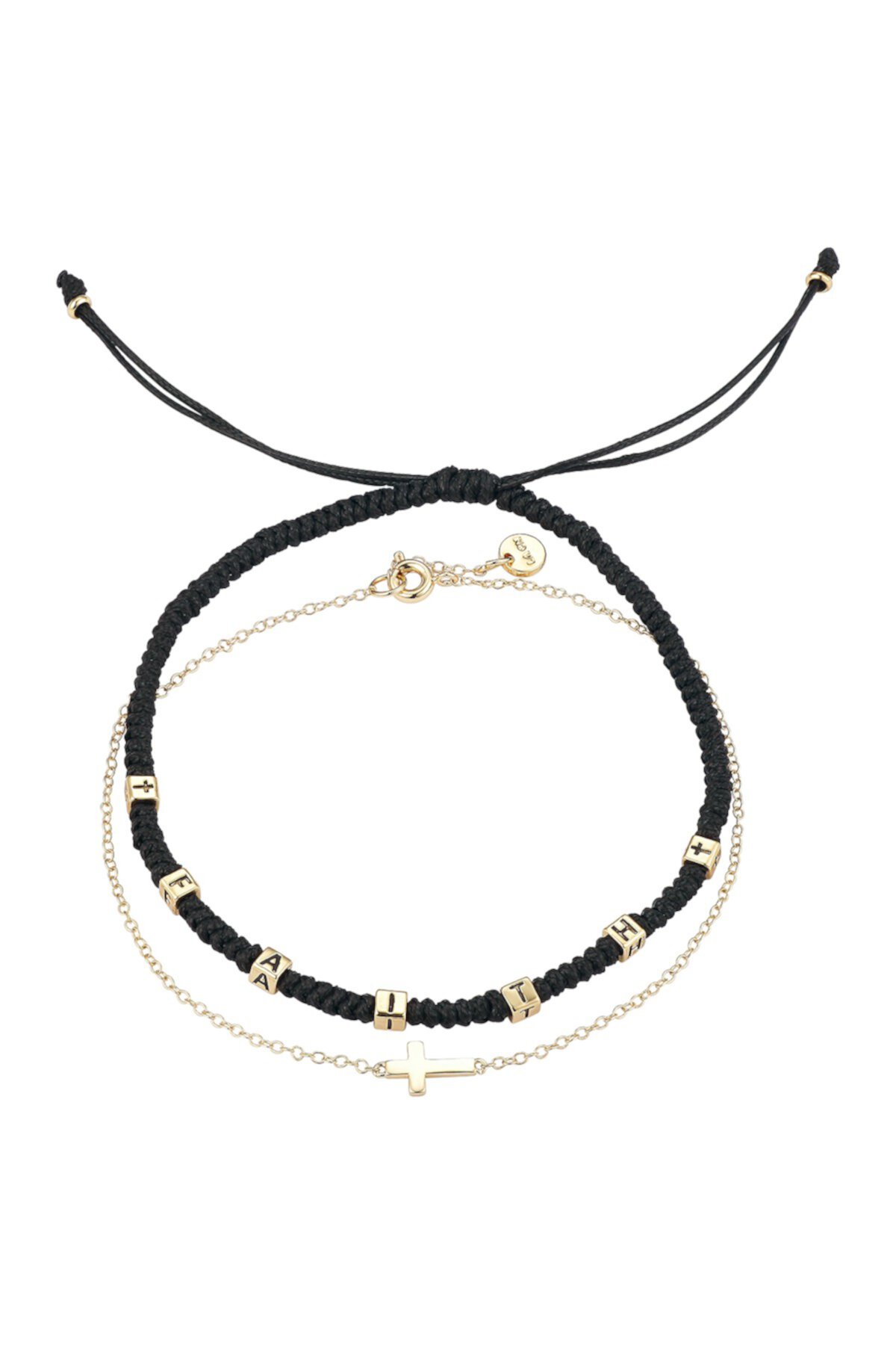Комплект браслетов Duo: мини-цепочка с крестиком и браслеты из черного шнура "FAITH" LA Rocks