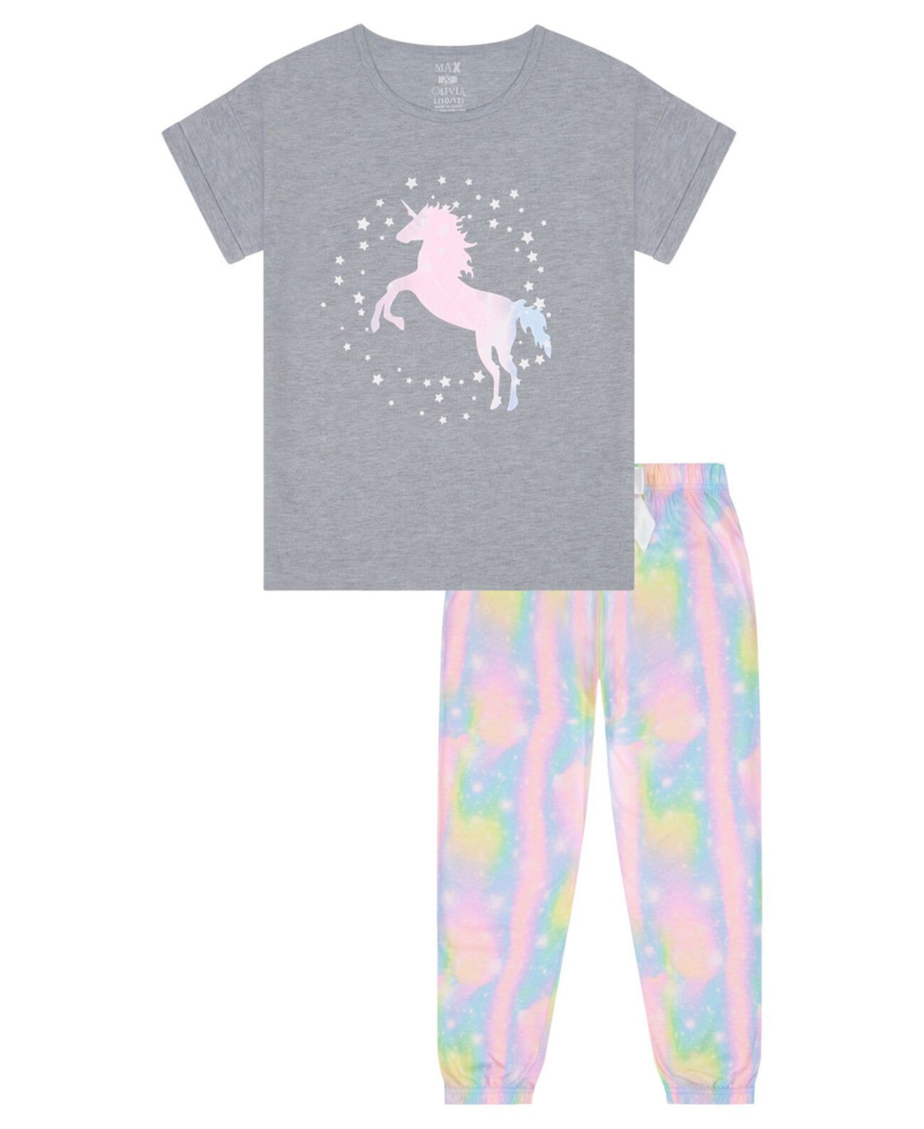 Пижамный комплект из двух частей с длинными штанинами Big Girls Unicorn Max & Olivia