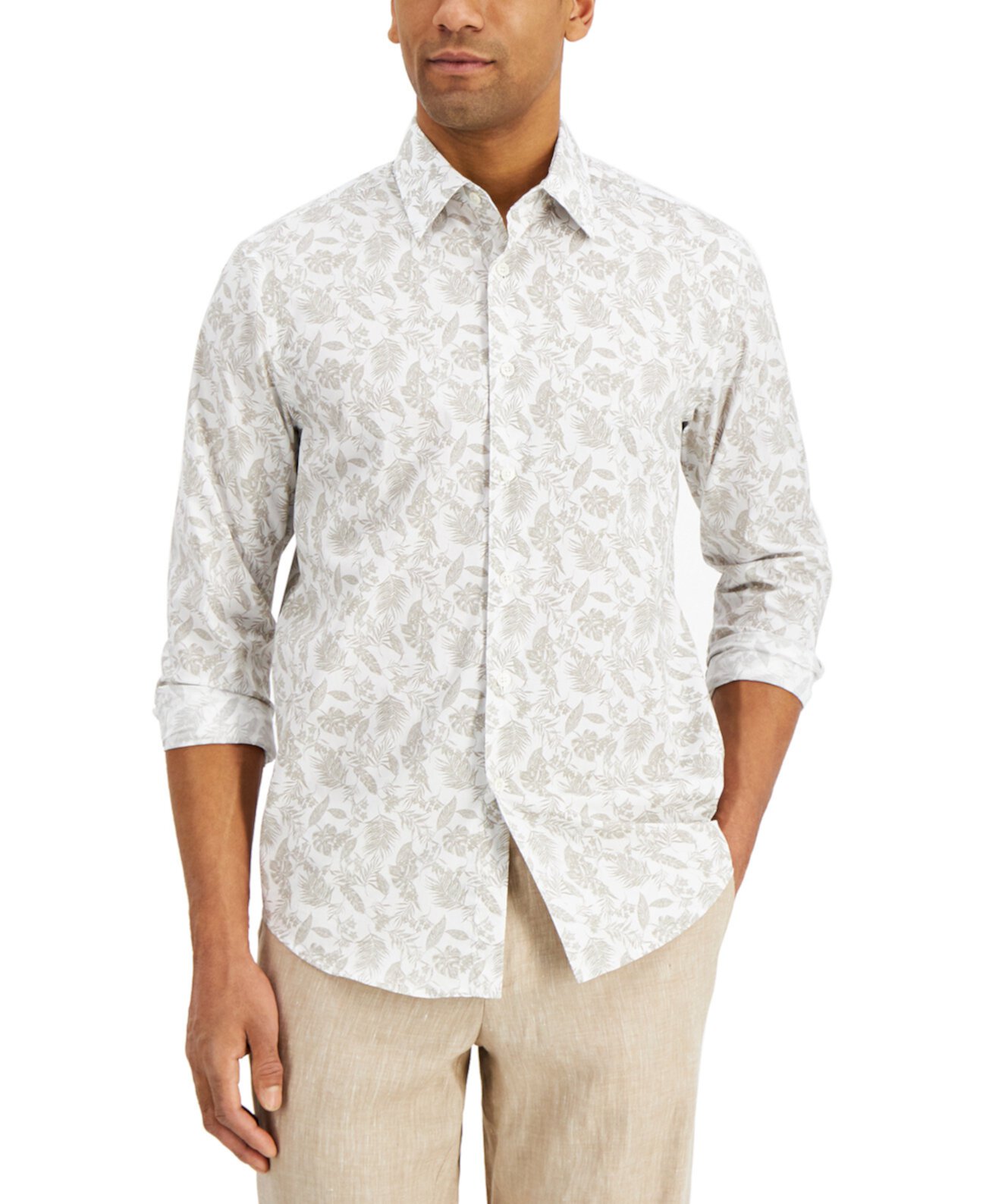Мужская хлопковая рубашка с принтом листьев Suolo, созданная для Macy's Tasso Elba