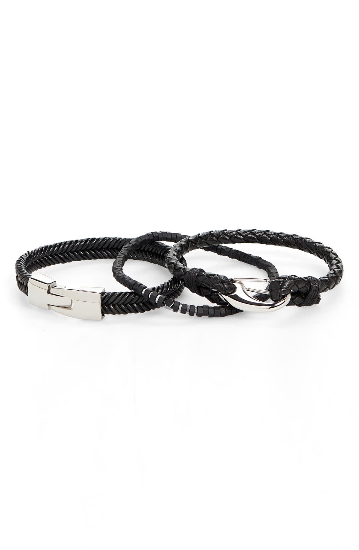 Men's Set of 3 Braided Leather Bracelets Nordstrom