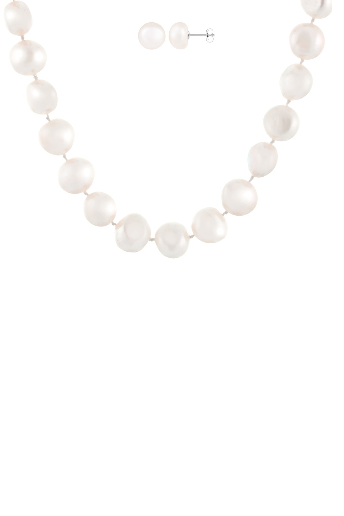 Комплект однониточного ожерелья и серег-гвоздиков с пресноводным жемчугом 11-12 мм Splendid Pearls