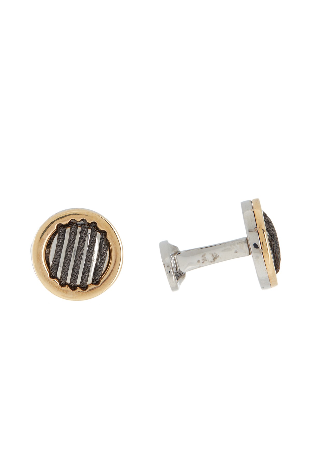 18K Yellow Gold & Stainless Steel Cable Cuff Links ALOR