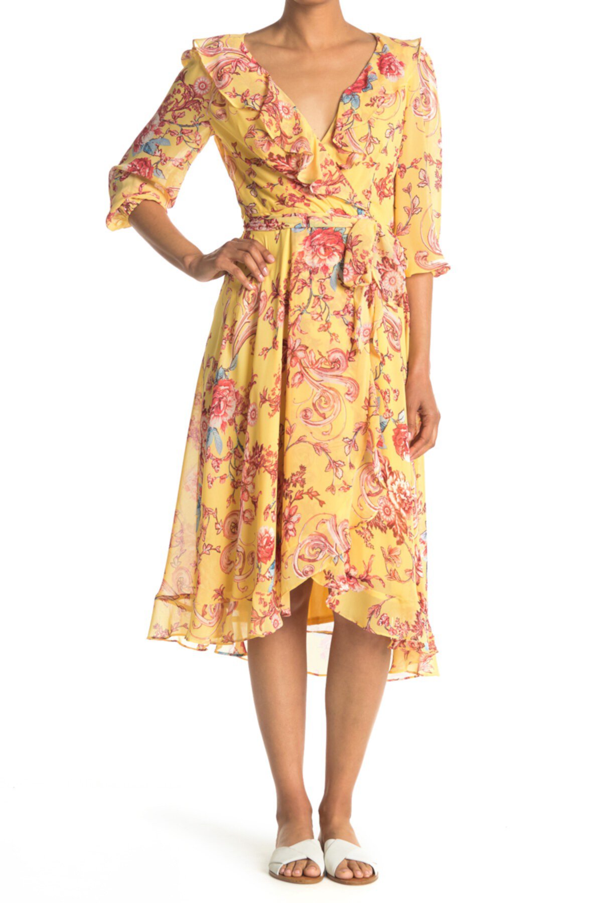 Шифоновое платье миди с запахом и цветочным принтом Gabby Skye