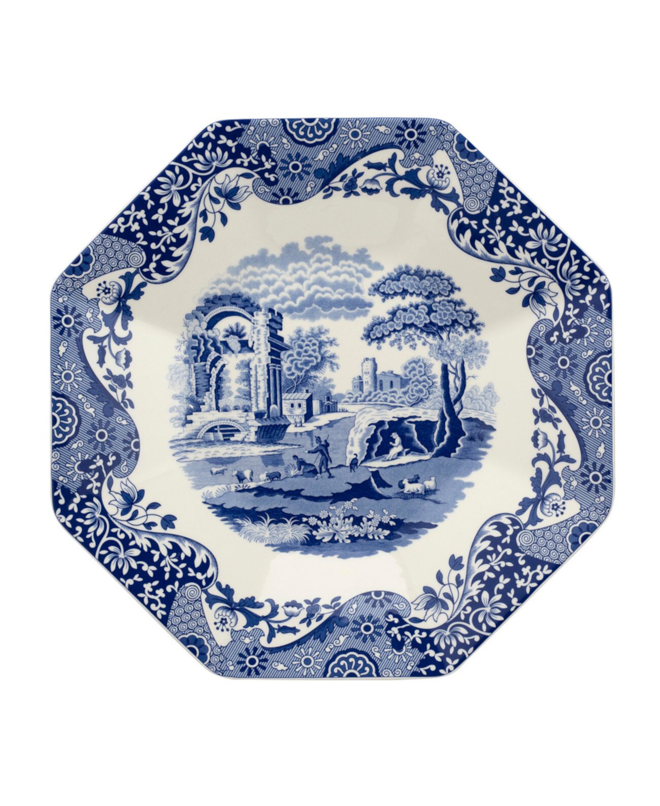 Голубая итальянская восьмиугольная тарелка Spode