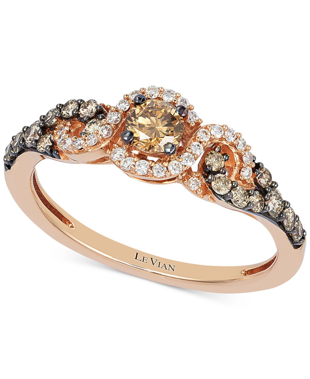 Кольцо с бриллиантами и тремя камнями из розового золота 14 карат (1/2 карата тв.) Le Vian