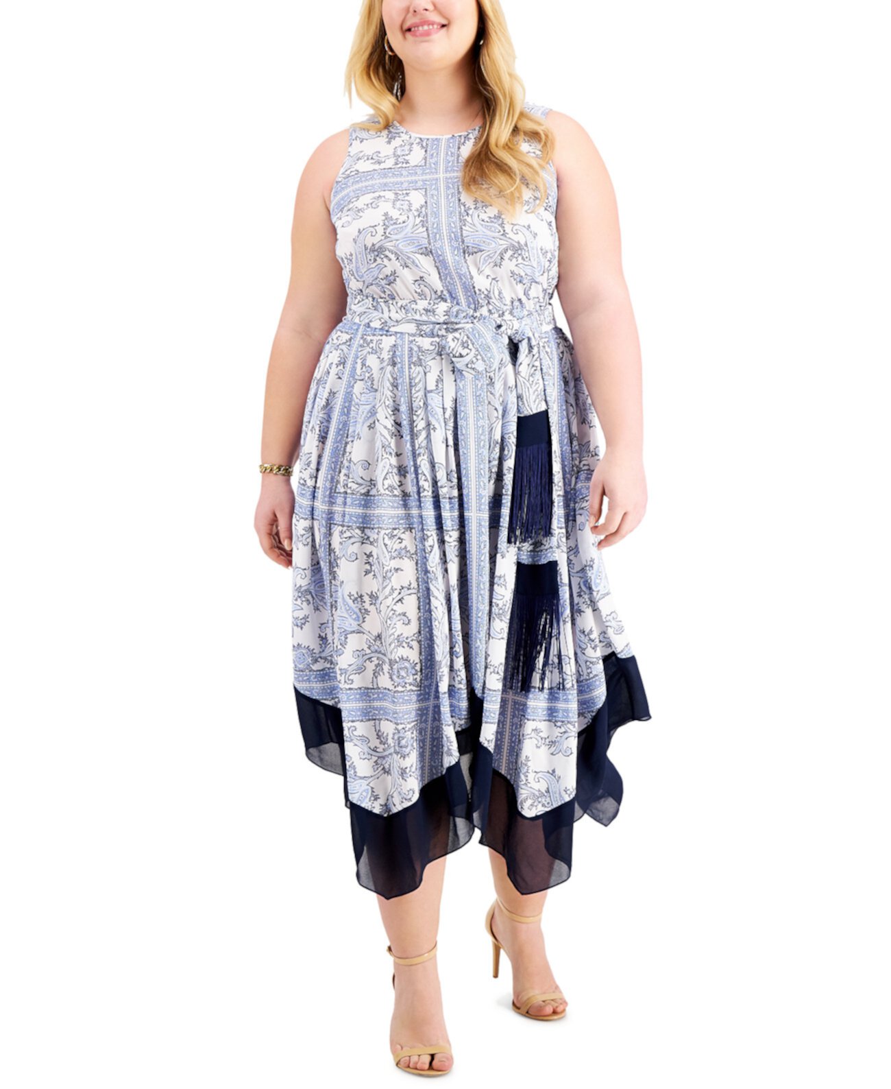 Платье миди большого размера с поясом и принтом пейсли Michael Kors