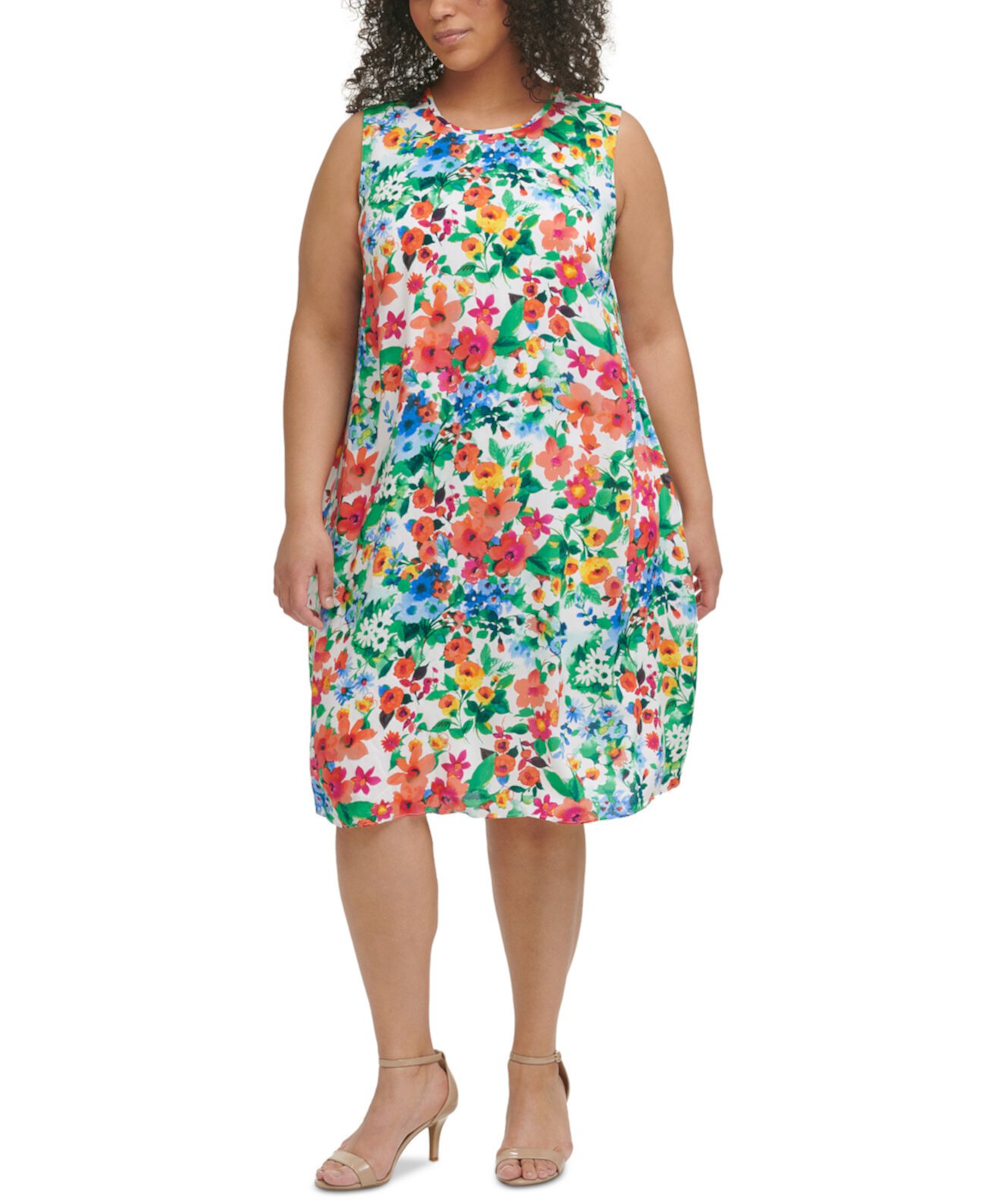 Трапециевидное платье-шалли с цветочным принтом больших размеров Calvin Klein