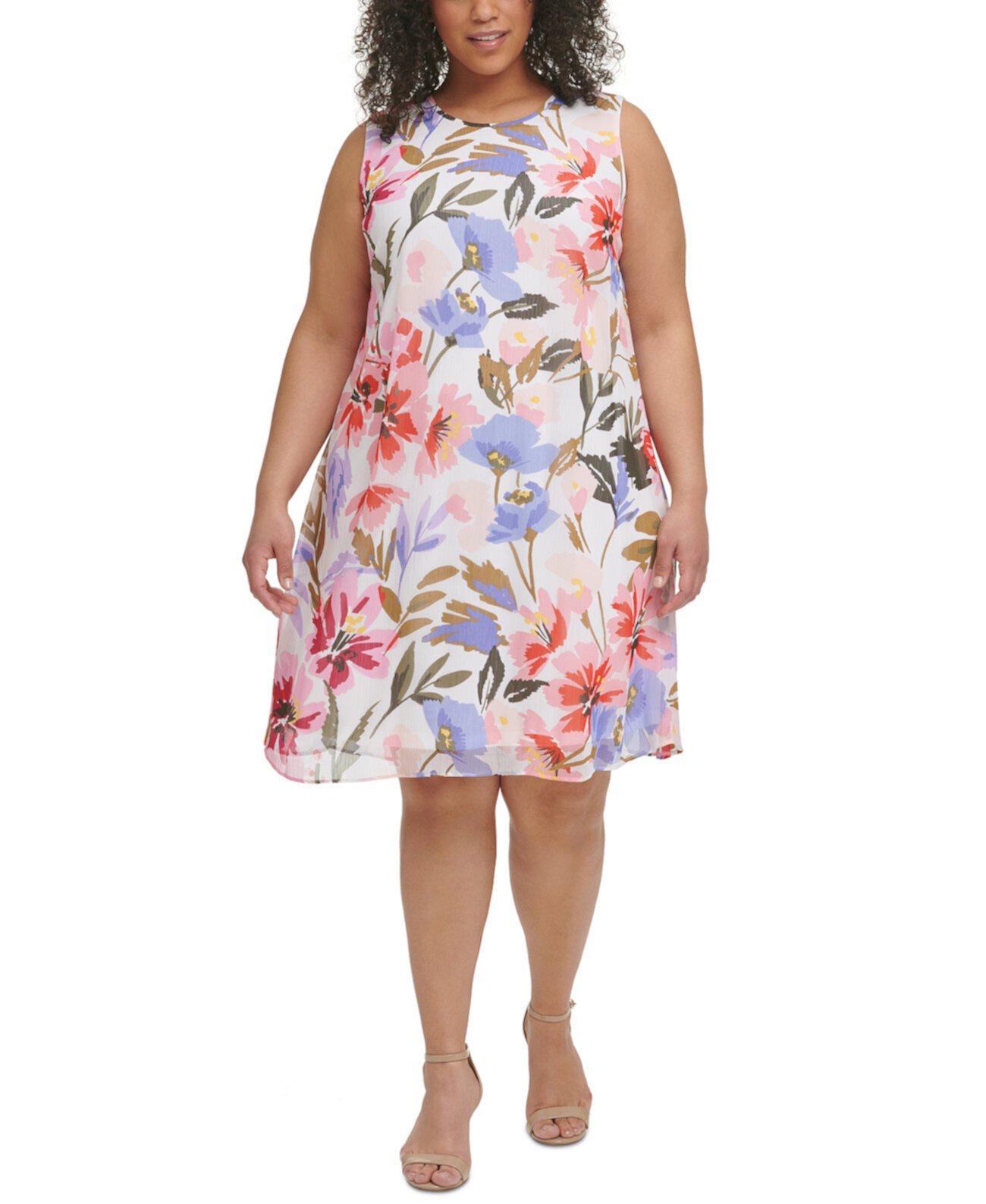 Платье-трапеция большого размера с цветочным принтом Calvin Klein