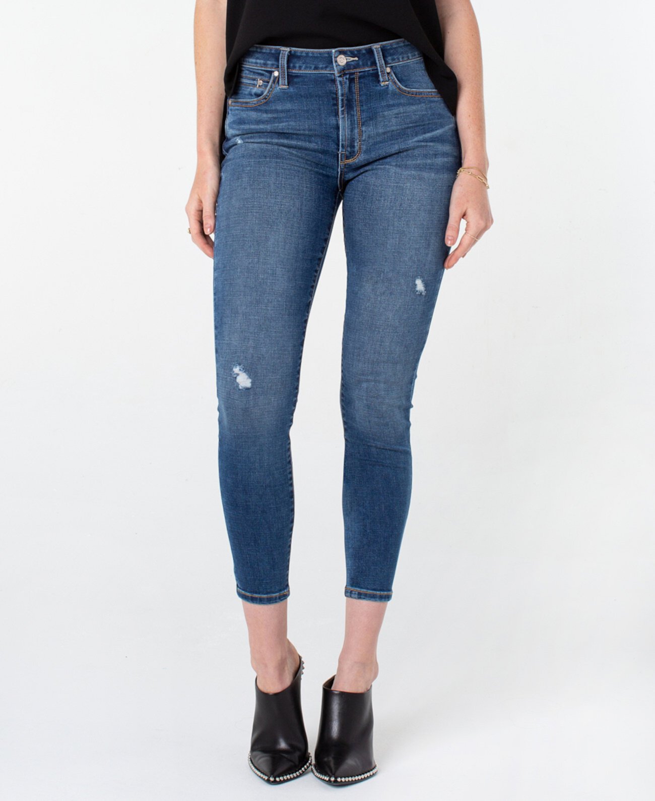 Женские джинсы скинни с высокой посадкой и незначительными потертостями RACHEL Rachel Roy