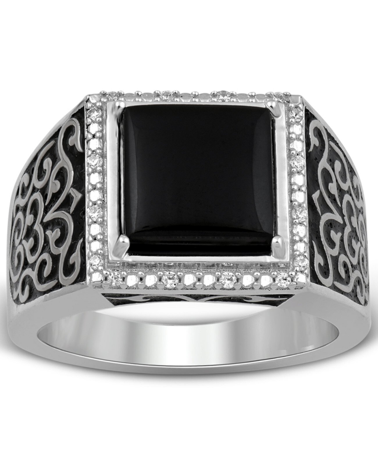 Мужское квадратное кольцо с ониксом и бриллиантом (1/10 карата) из стерлингового серебра Macy's