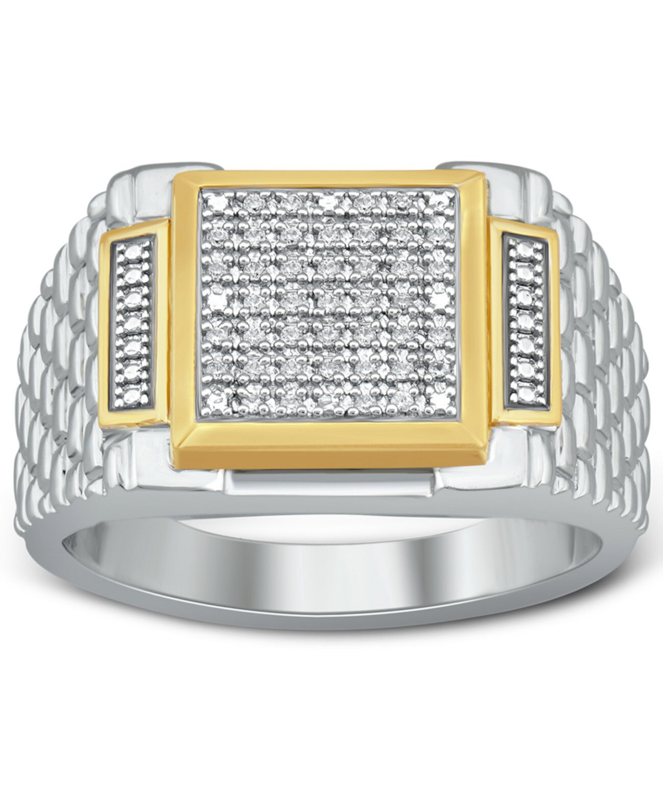 Мужское кольцо с бриллиантами в виде кластера (1/10 карата) из стерлингового серебра и 18-каратного золота Macy's