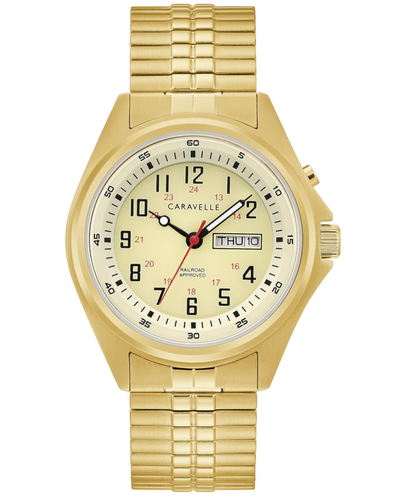 Мужские традиционные золотые часы с расширяющимся браслетом из нержавеющей стали 40 мм Caravelle