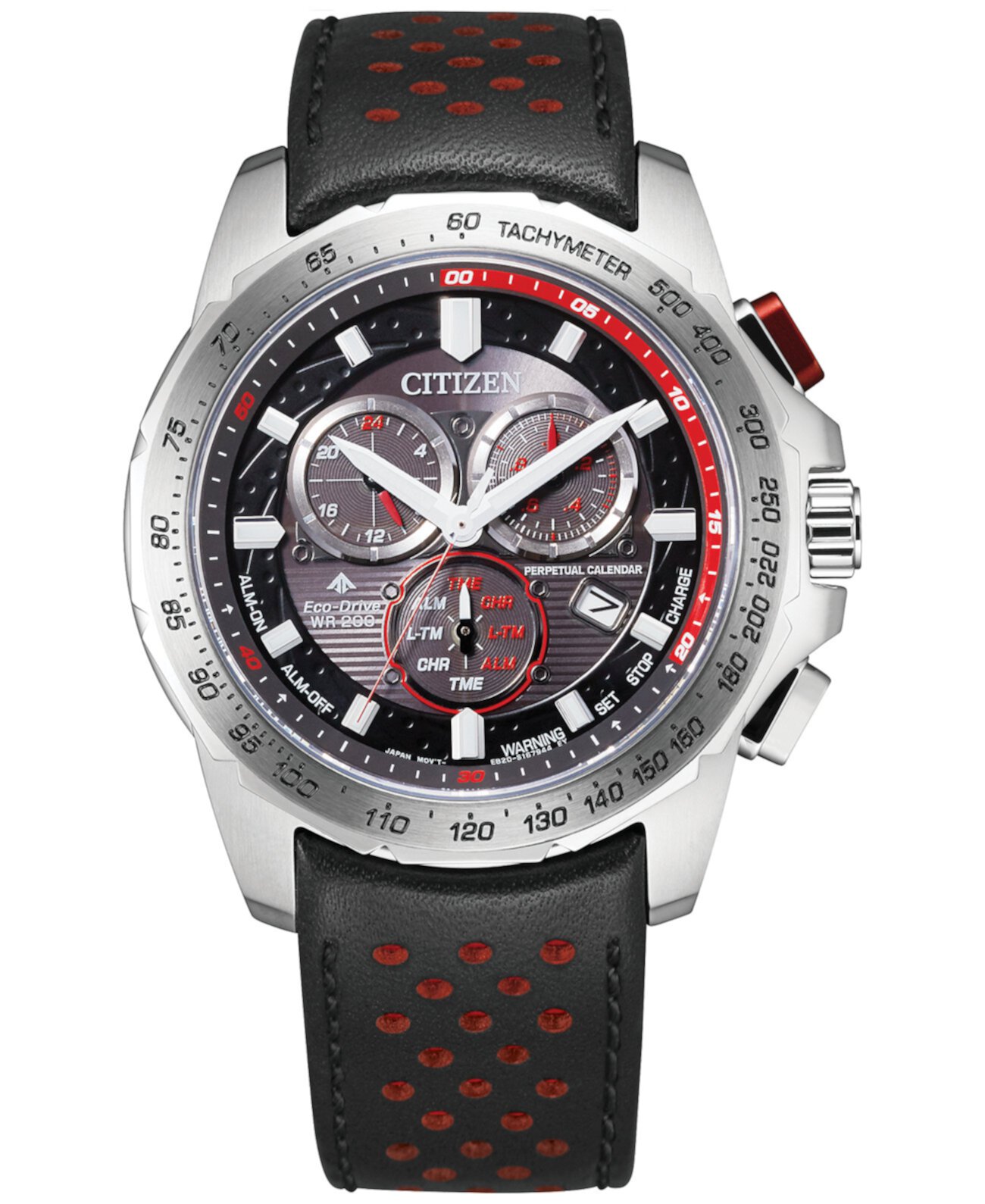 Мужские часы Eco-Drive с хронографом Promaster Land с черным и красным кожаным ремешком, 43 мм Citizen