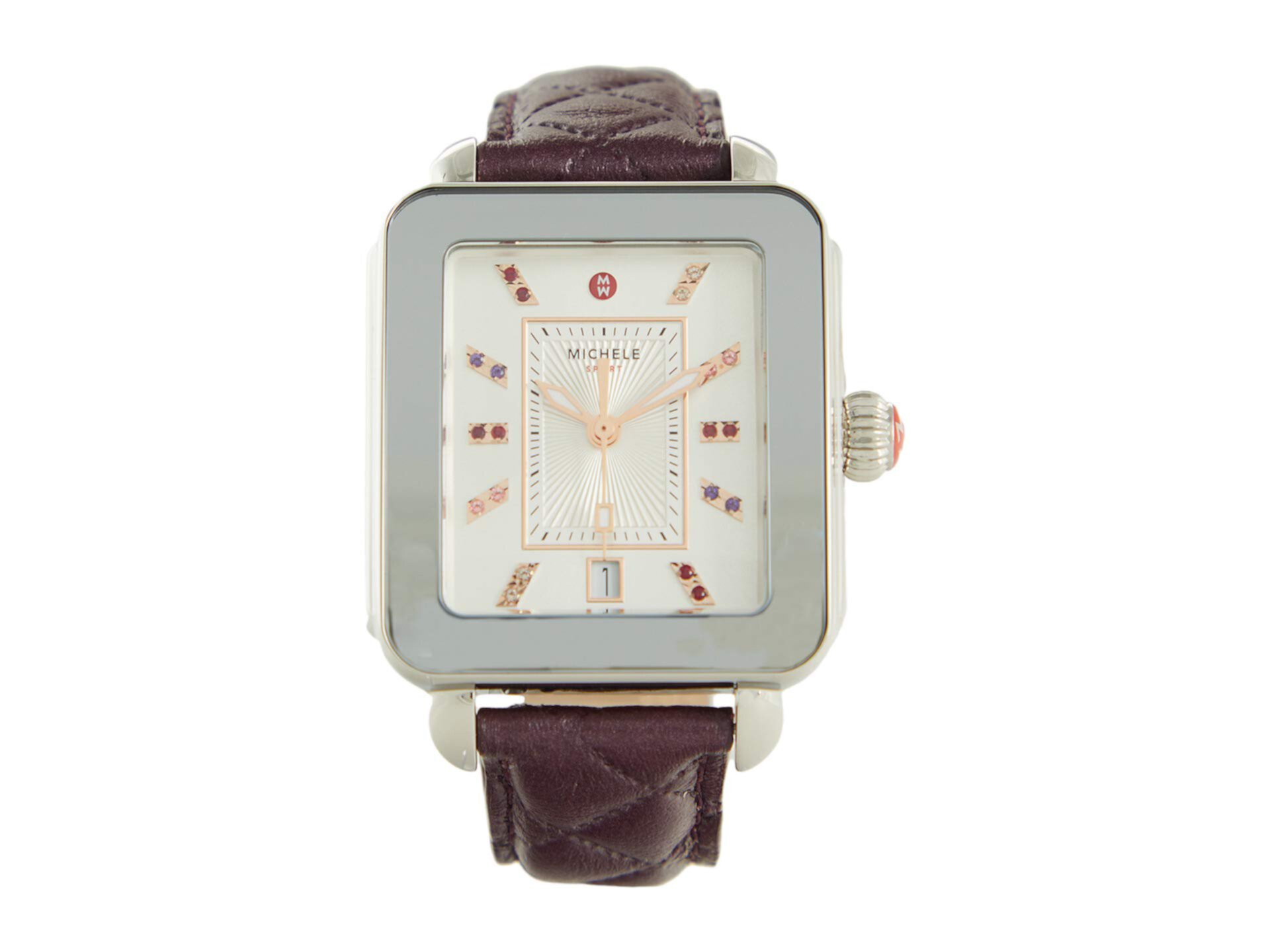 Стеганые кожаные часы Deco Sport из нержавеющей стали с циферблатом и топазом Michele