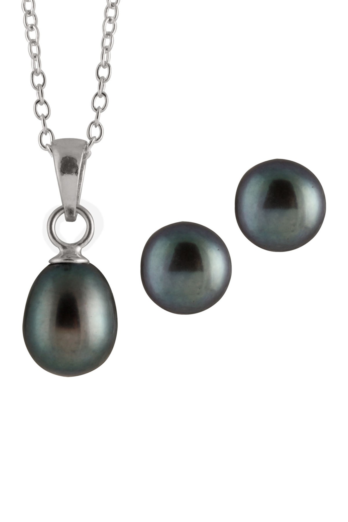 Набор серег и ожерелья с черным пресноводным жемчугом 6,5-7 мм Splendid Pearls