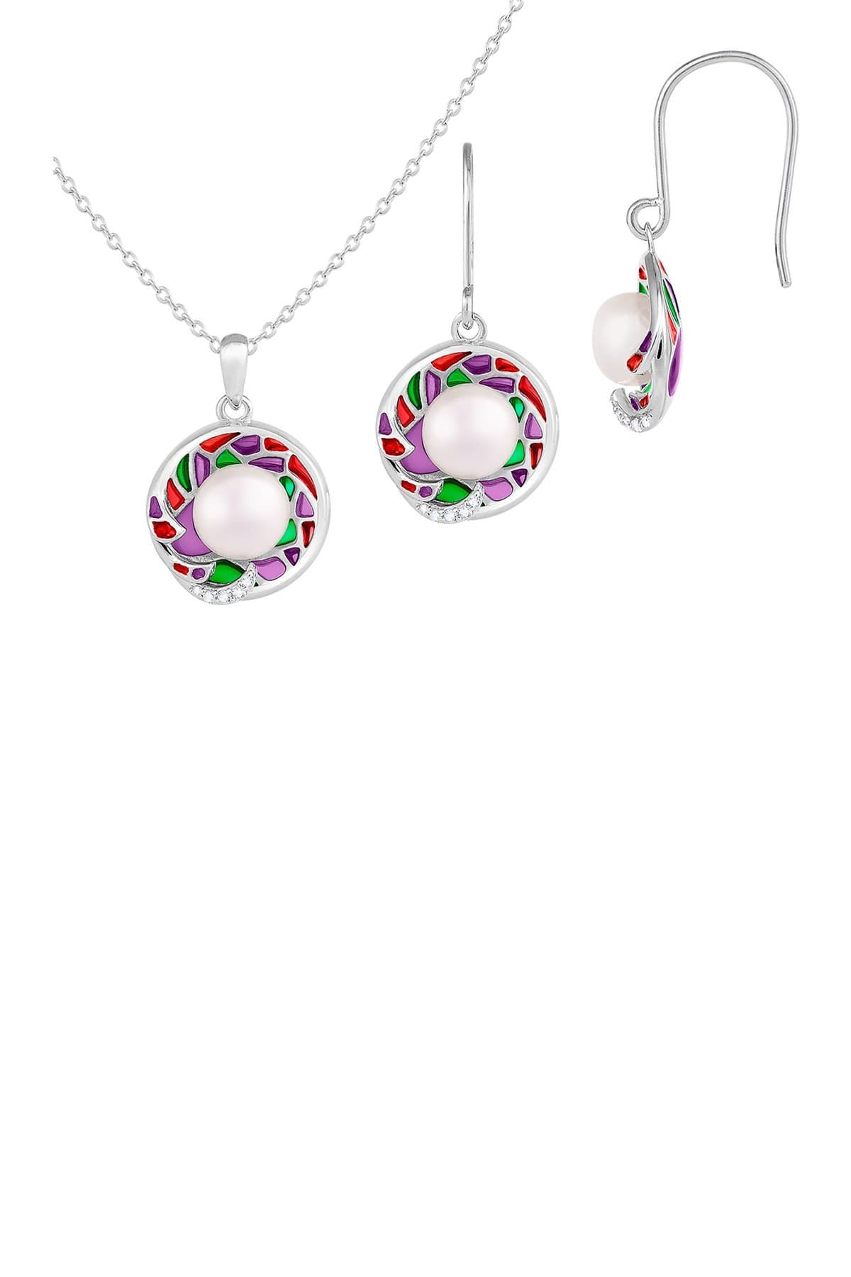 Набор ожерелья и серег с жемчугом и мозаикой 8-8,5 мм Splendid Pearls