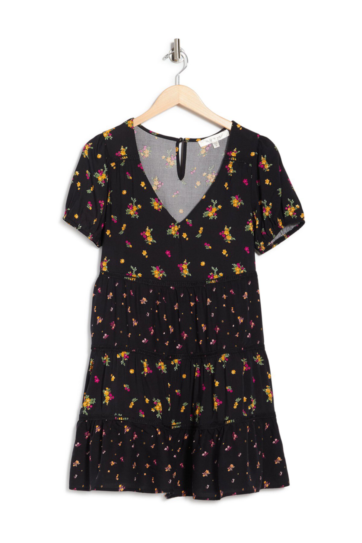 Мини-платье Babydoll с объемными рукавами и цветочным принтом ROW A