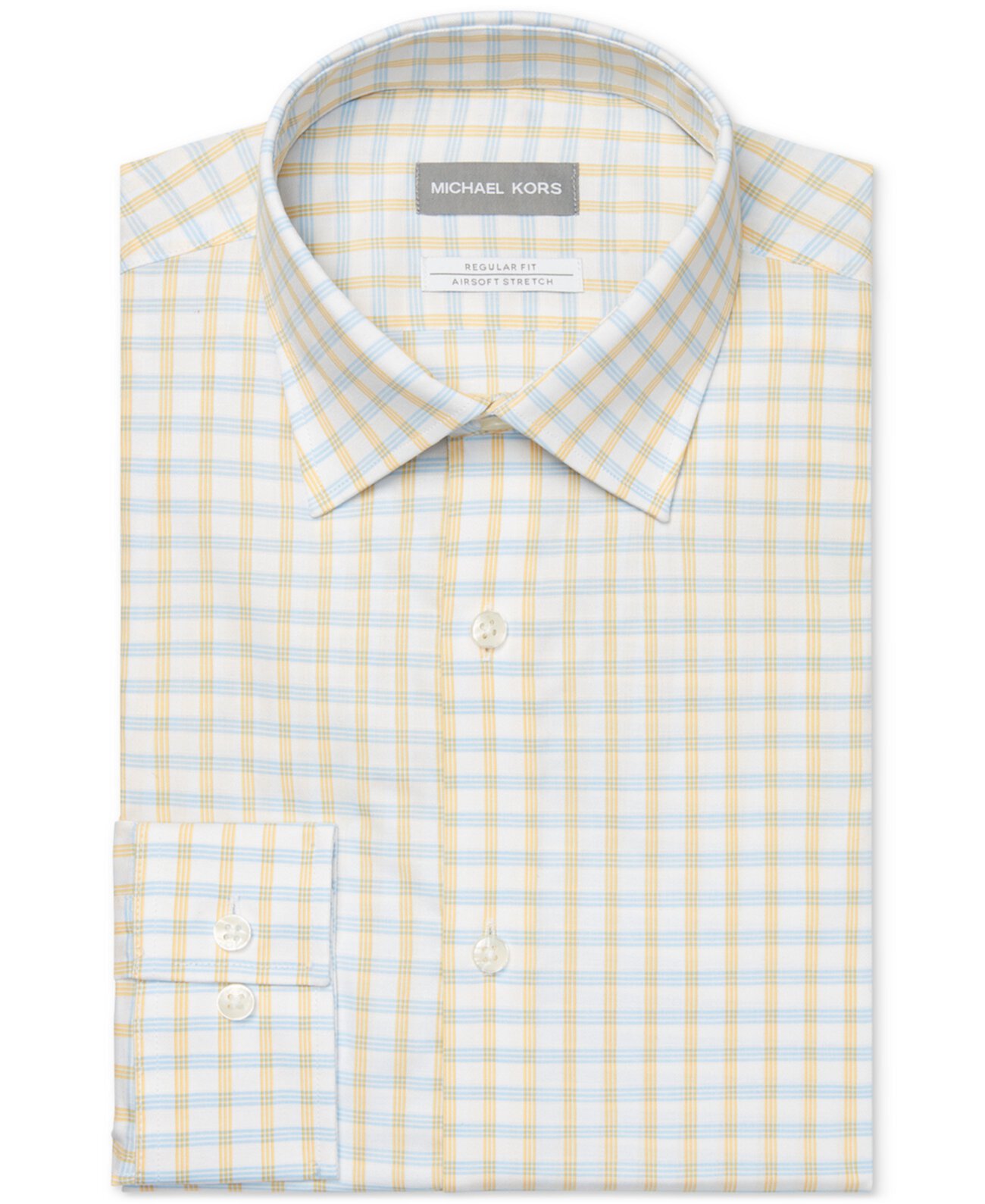 Мужская классическая / стандартная классическая классическая рубашка в клетку для страйкбола без железа, стрейч в клетку с лимонной глазурью Michael Kors
